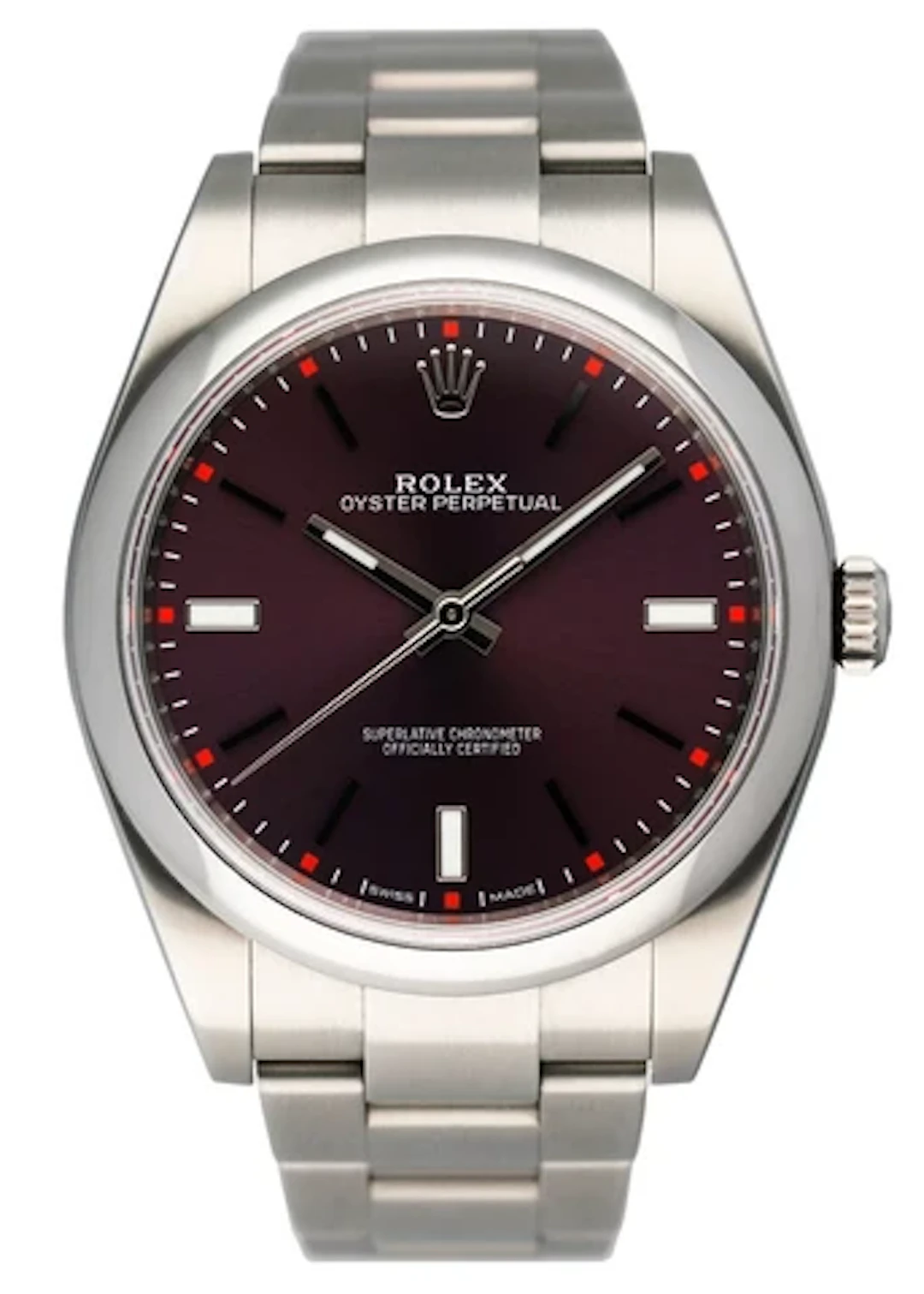Rolex Oyster Perpetual 114300 Red Grape Dial Mens Watch Box Papers