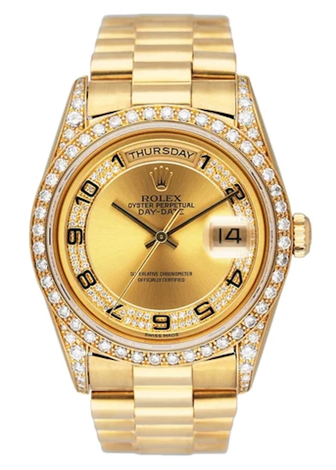 Rolex Day-Date 18388 Diamond 18K Yellow Gold Mens Watch