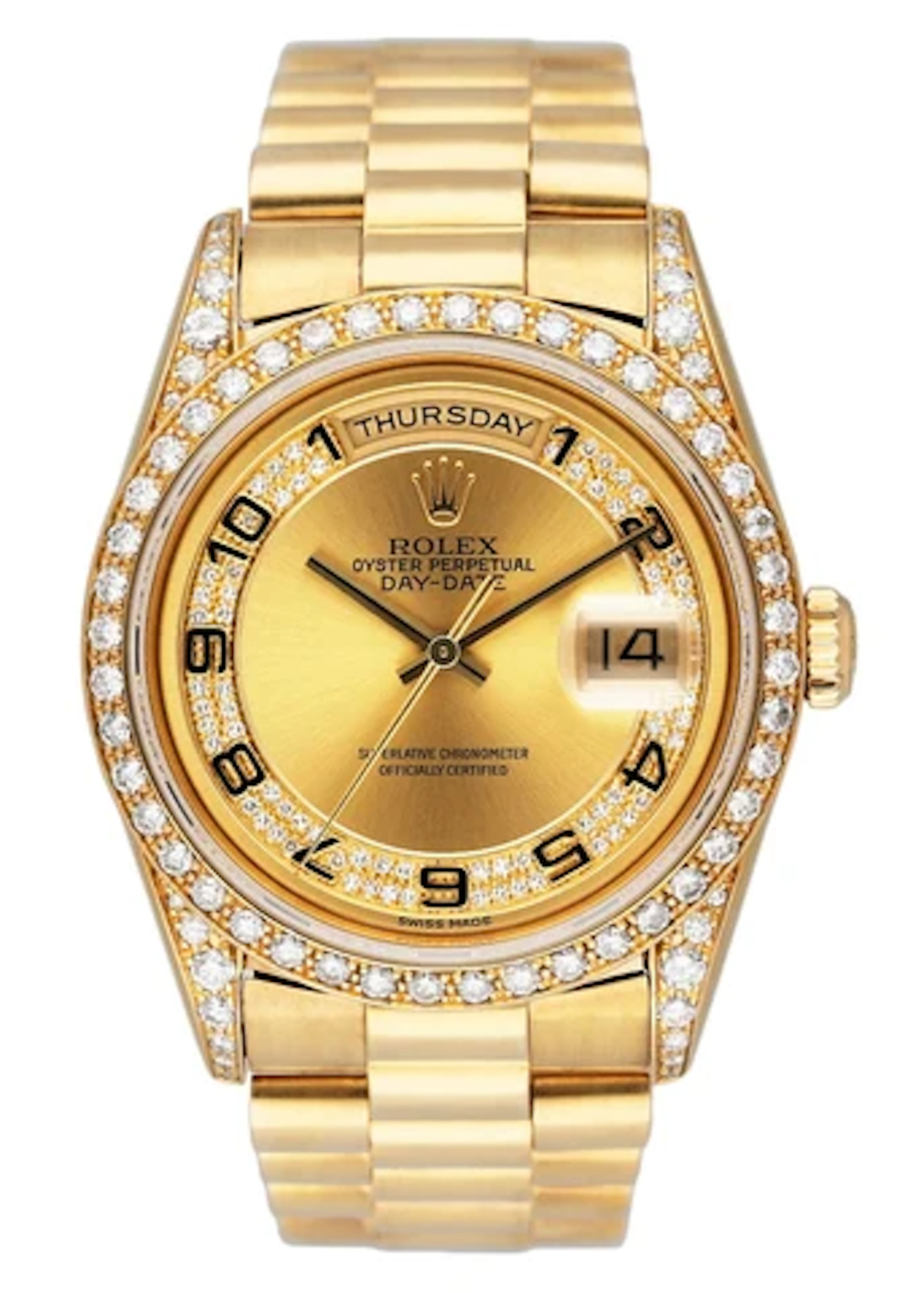 Rolex Day-Date 18388 Diamond 18K Yellow Gold Mens Watch