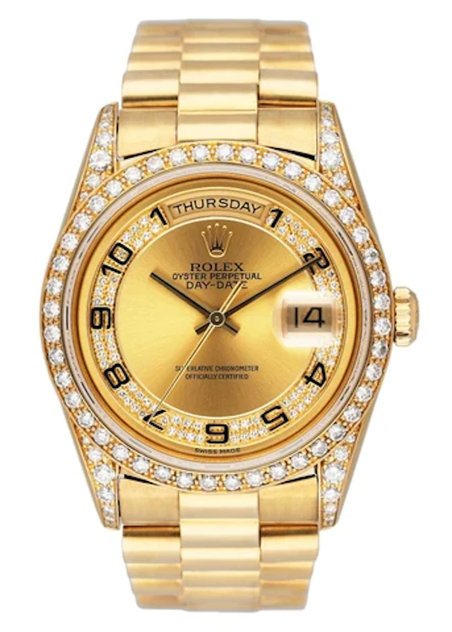 Rolex Day-Date 18388 Diamond 18K Yellow Gold Mens Watch