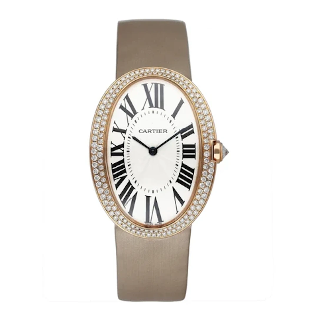 Cartier Baignoire WB520005 Diamond Silver Dial Mens Watch Box Papers