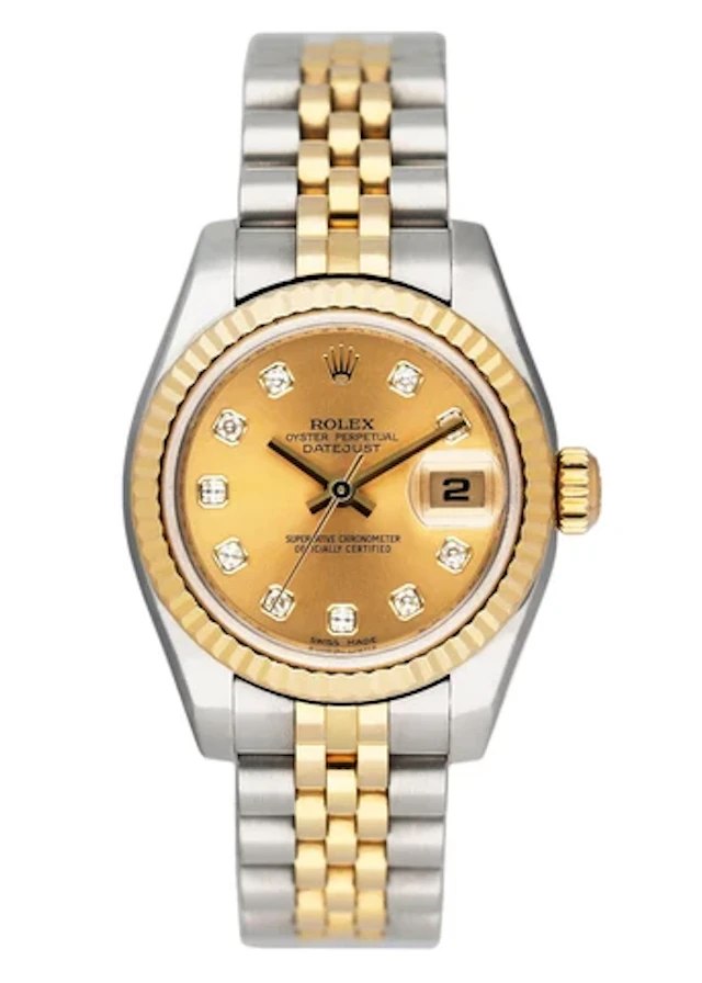 Rolex Datejust 179173 Diamond Champagne Dial Ladies Watch Box Papers