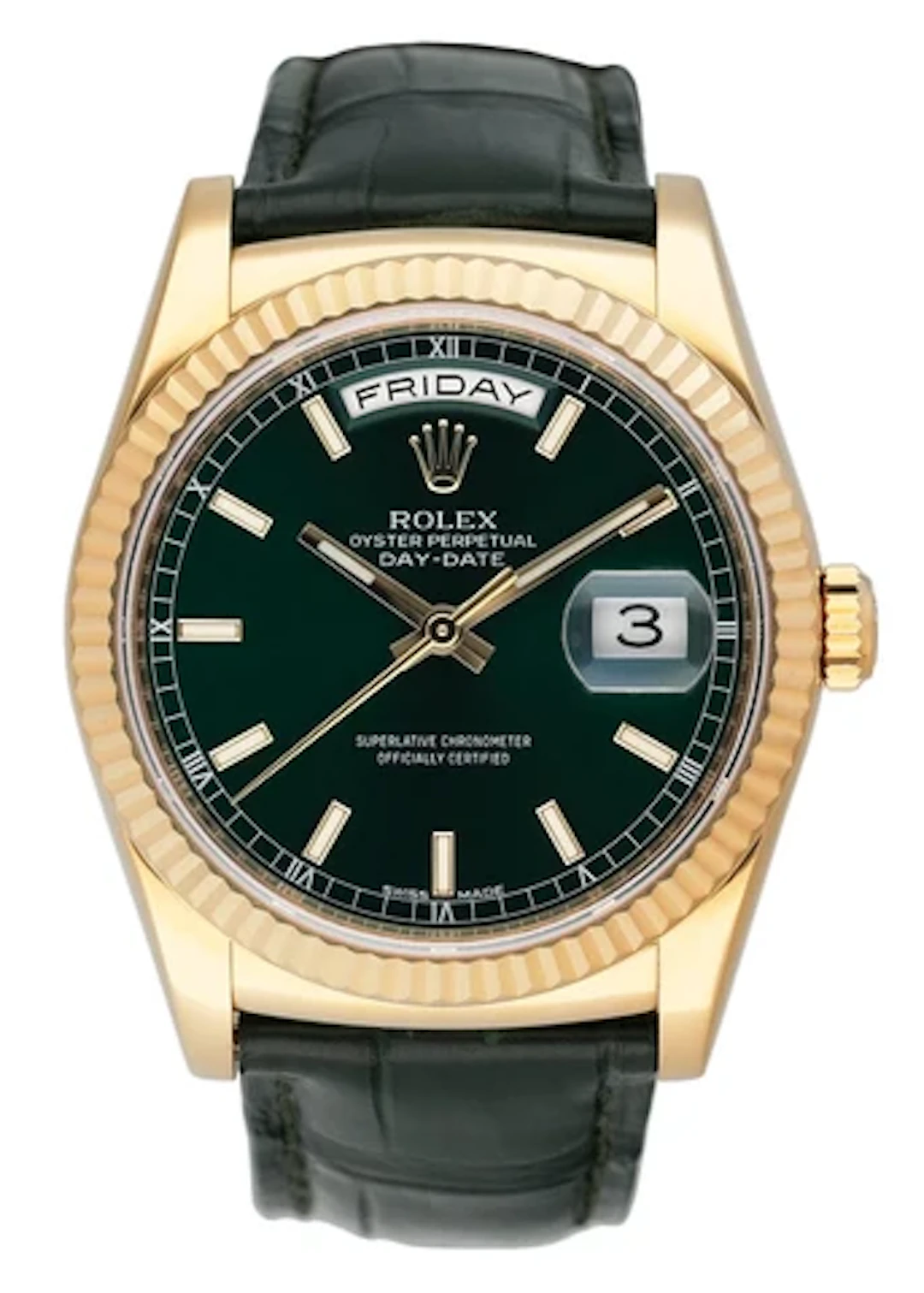 Rolex Day Date 118138 Green Dial 18K Yellow Gold Mens Watch