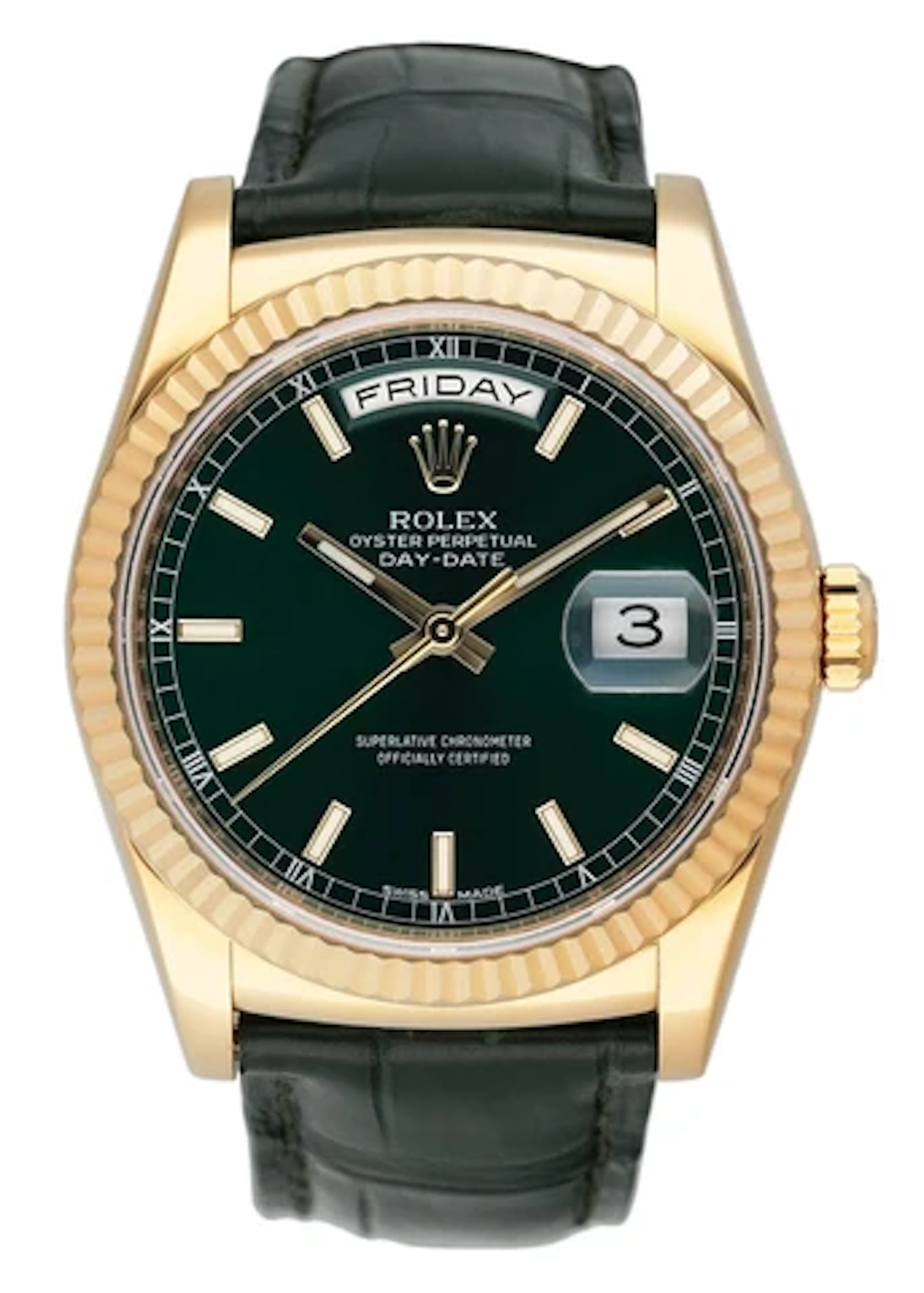 Rolex Day Date 118138 Green Dial 18K Yellow Gold Mens Watch