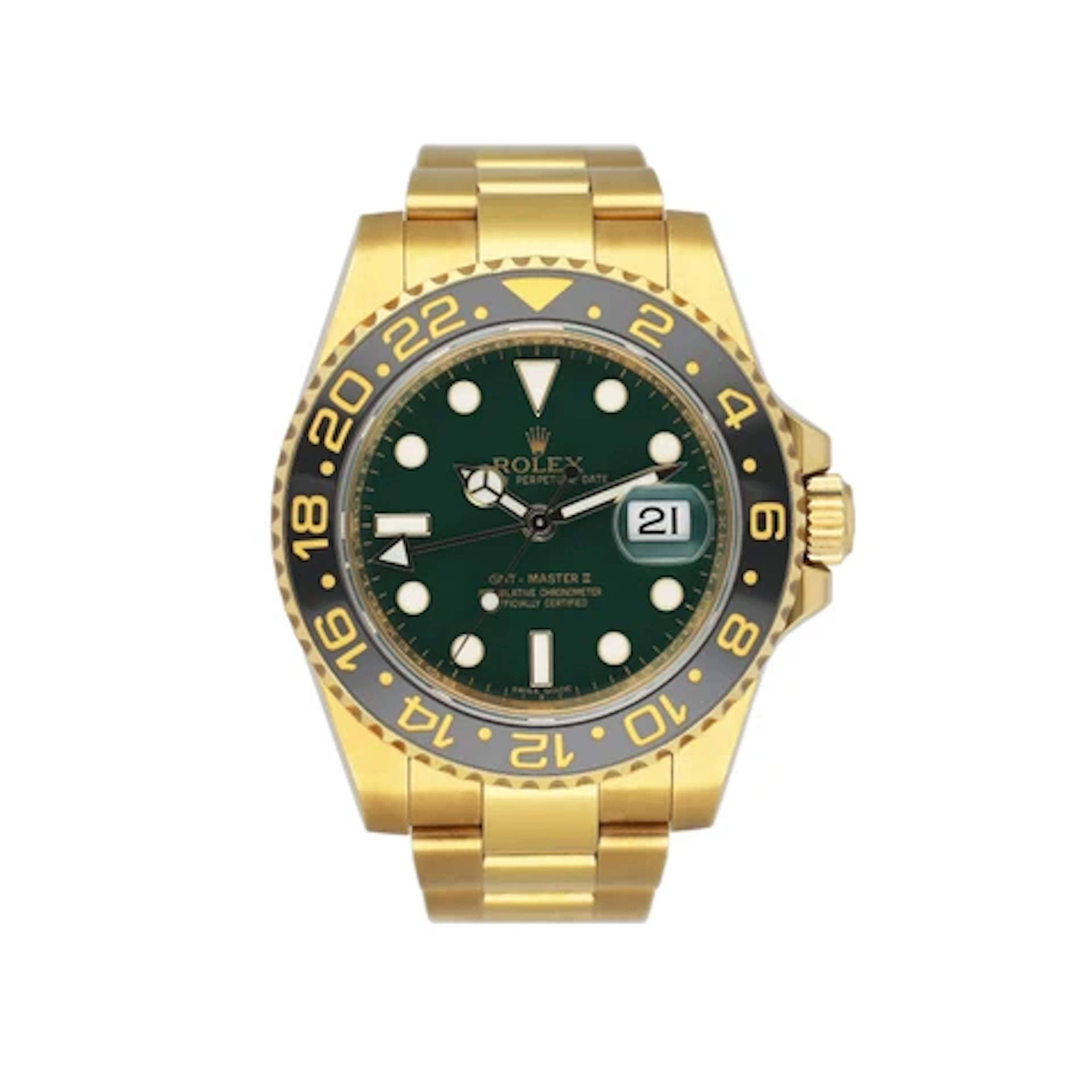 Rolex GMT-Master II 116718LN Green Dial Yellow Gold Mens Watch Box Papers