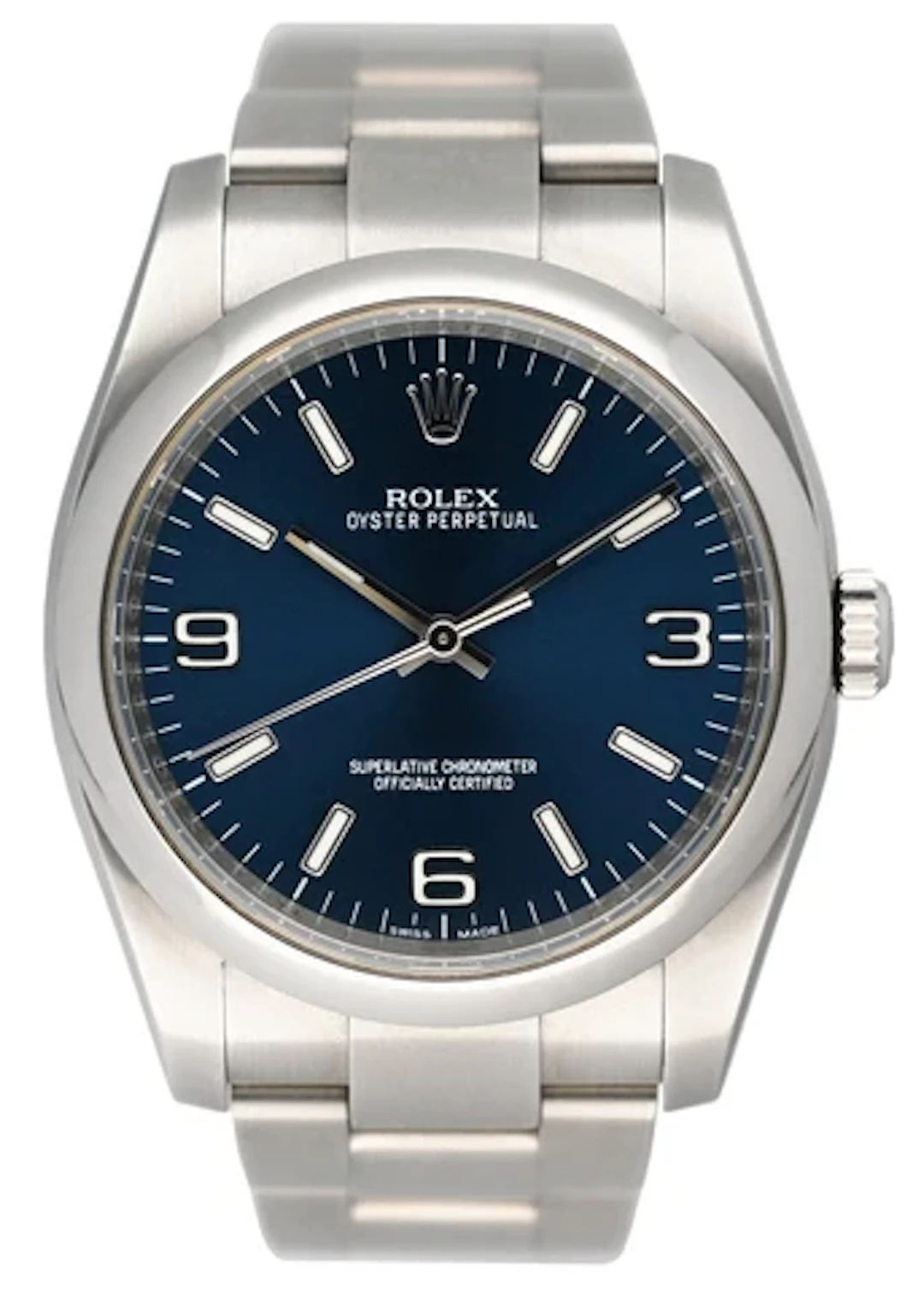 Rolex Oyster Perpetual 116000 Blue Dial Steel Mens Watch Box Papers