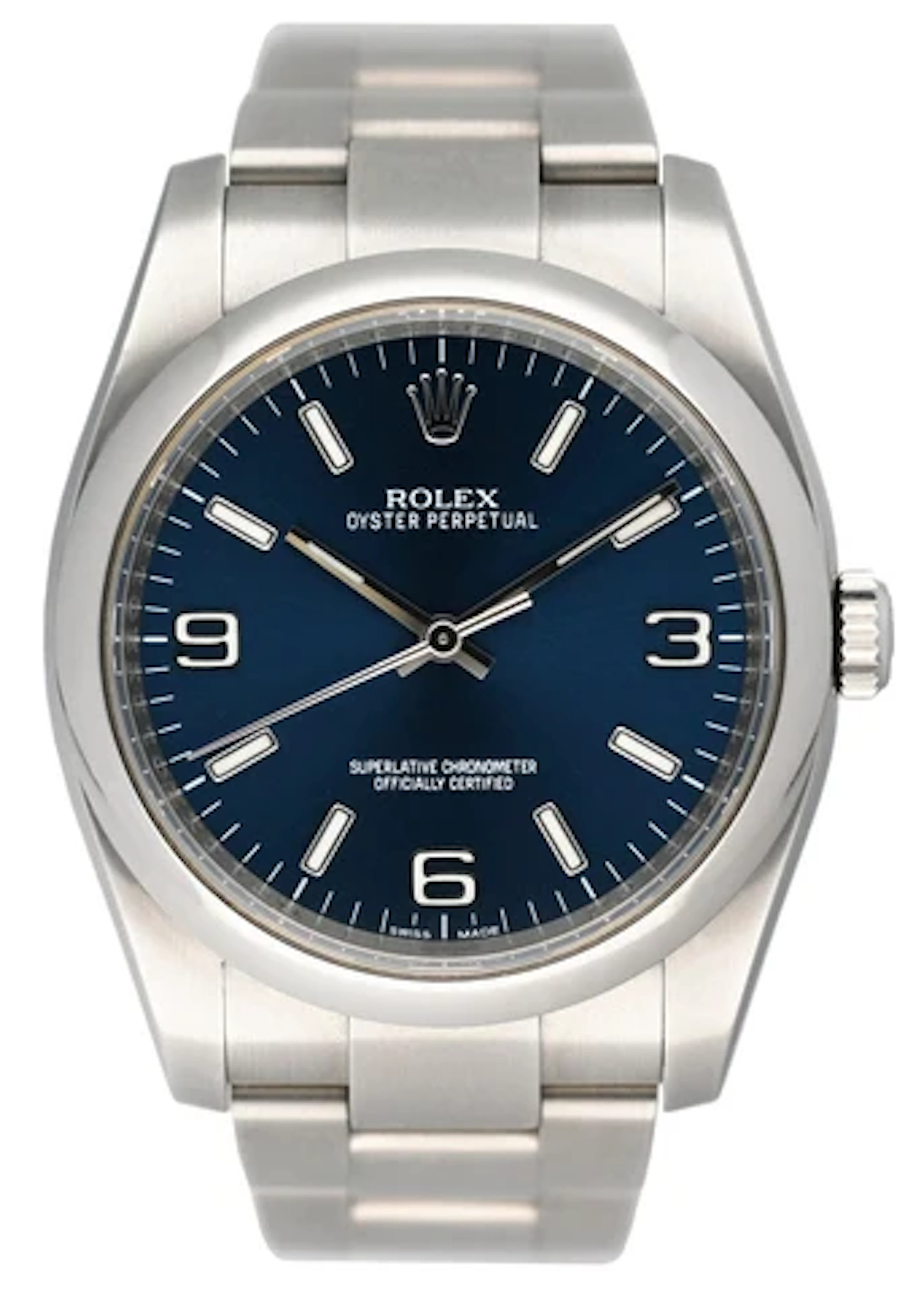 Rolex Oyster Perpetual 116000 Blue Dial Steel Mens Watch Box Papers