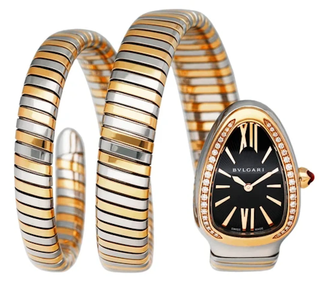 Bvlgari Serpenti Tubogas 102099 Diamond Black Dial Two Tone Ladies Watch
