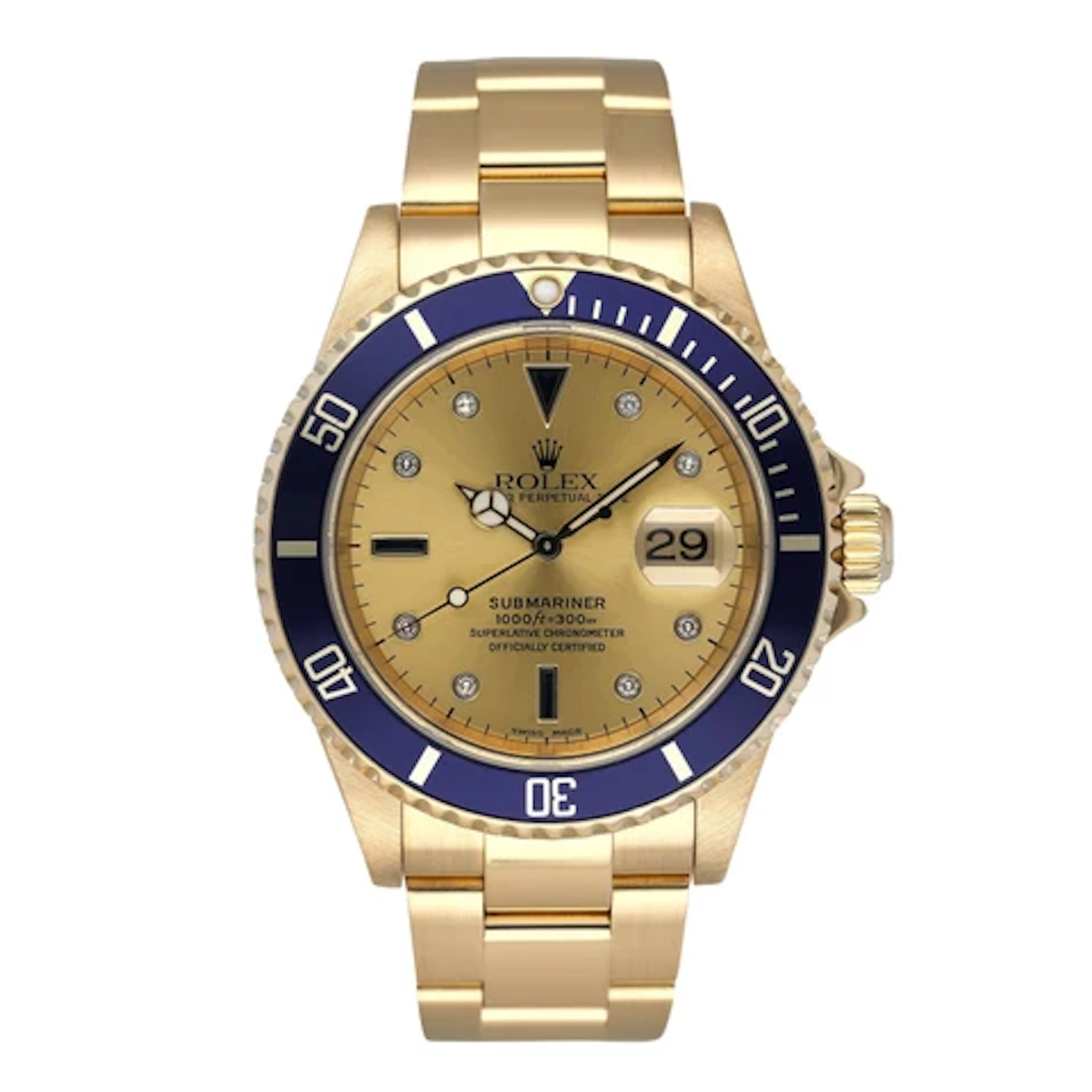 Rolex Submariner 16618 Serti Champagne Dial Mens Watch Box Papers