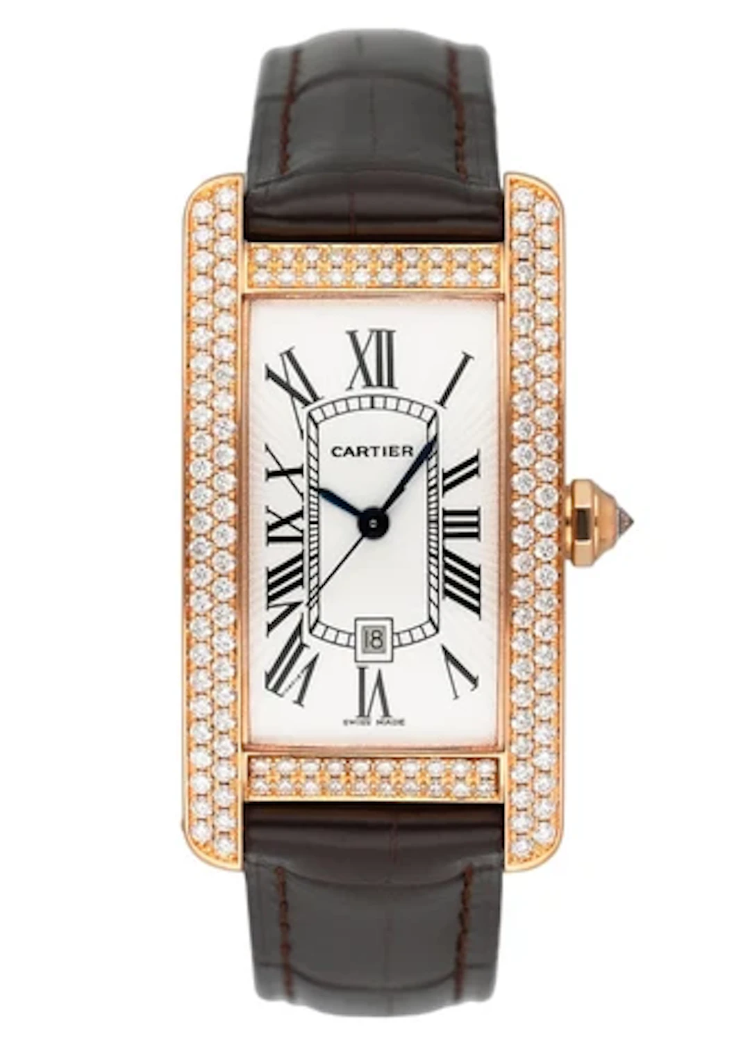 Cartier Tank Americaine WB704751 Diamond 18K Rose Gold Ladies Watch