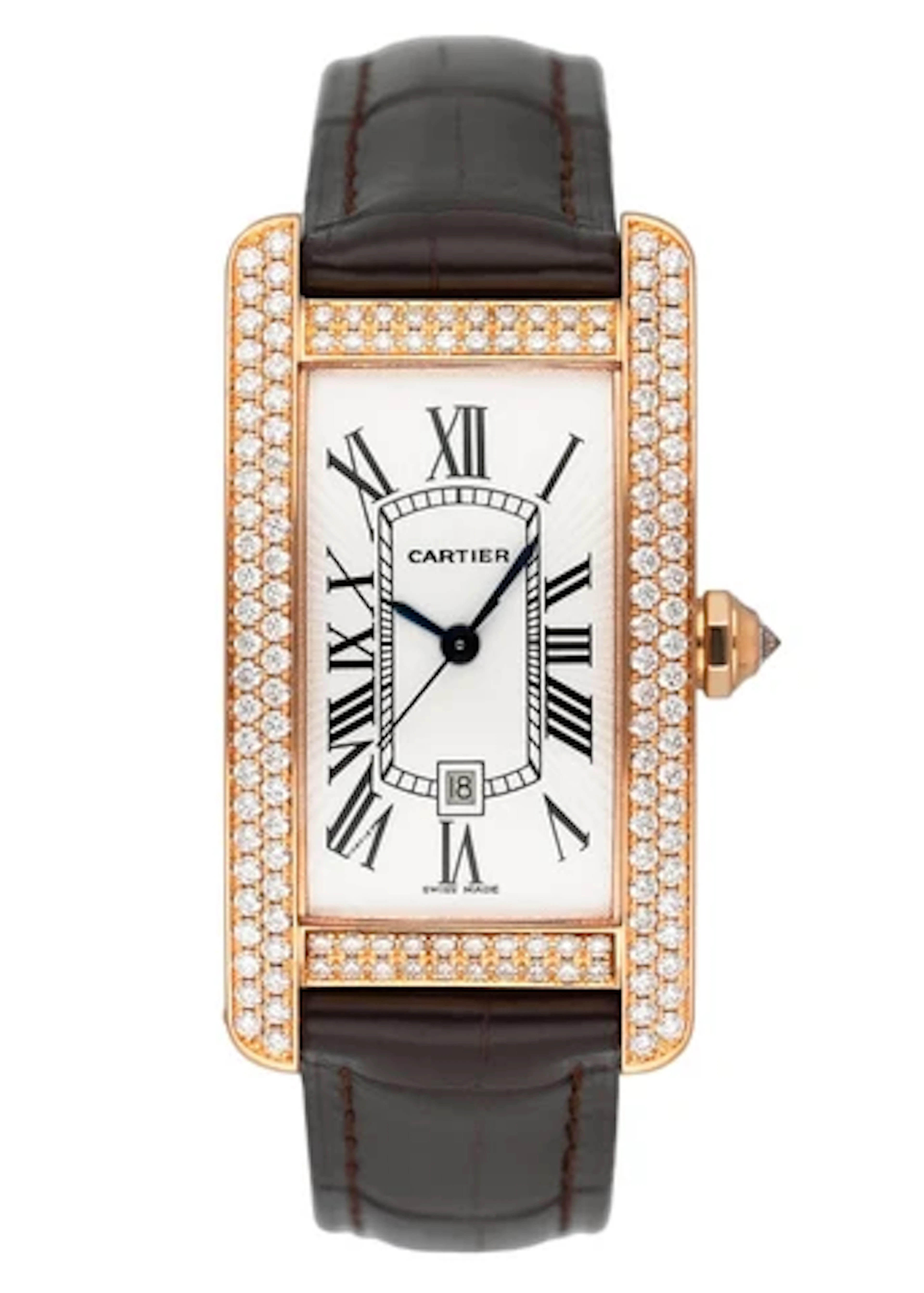 Cartier Tank Americaine WB704751 Diamond 18K Rose Gold Ladies Watch
