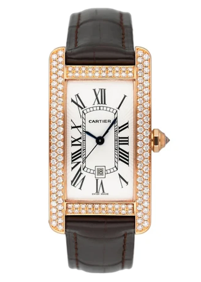 Cartier Tank Americaine WB704751 Diamond 18K Rose Gold Ladies Watch