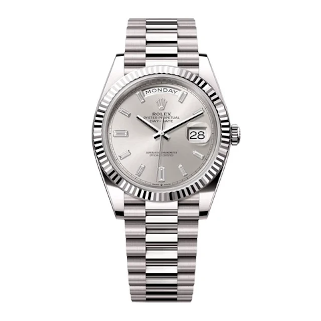 Rolex Day-Date 228239 Diamond Silver Dial Mens Watch Box Papers