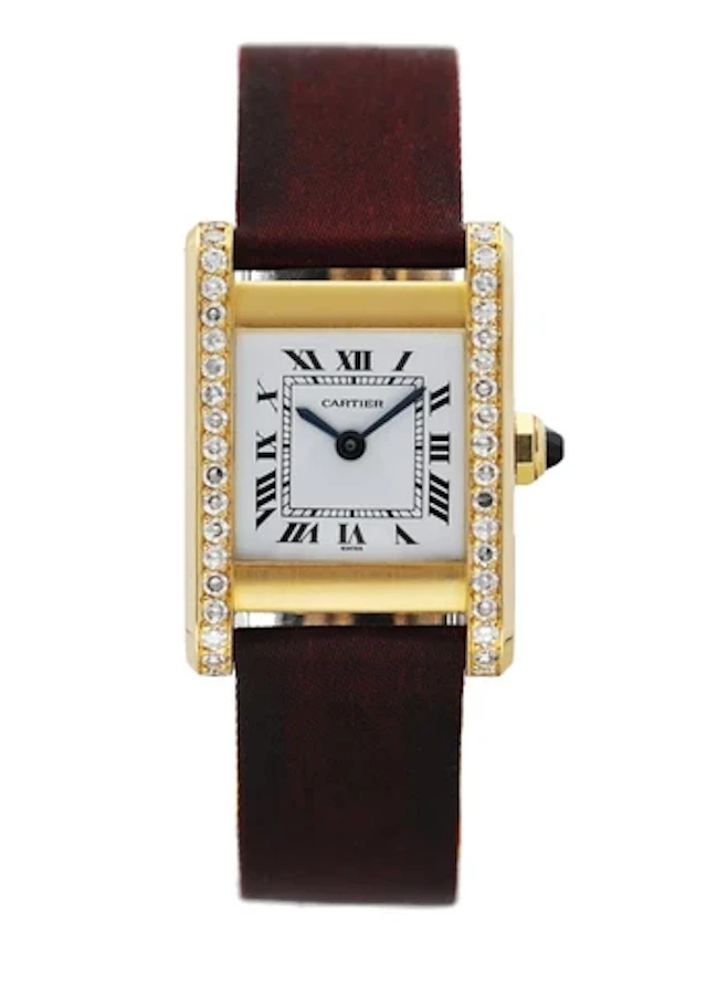 Cartier Tank Paris 18K Yellow Gold W/Diamond Bezel Ladies Watch