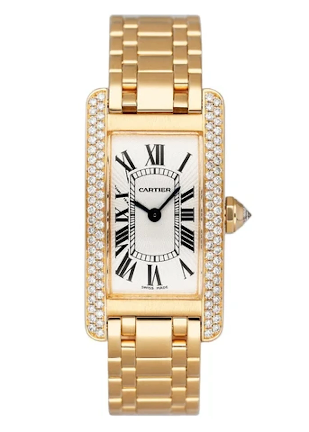Cartier Tank Americaine WB7012K2 Diamond Silver Dial Ladies Watch