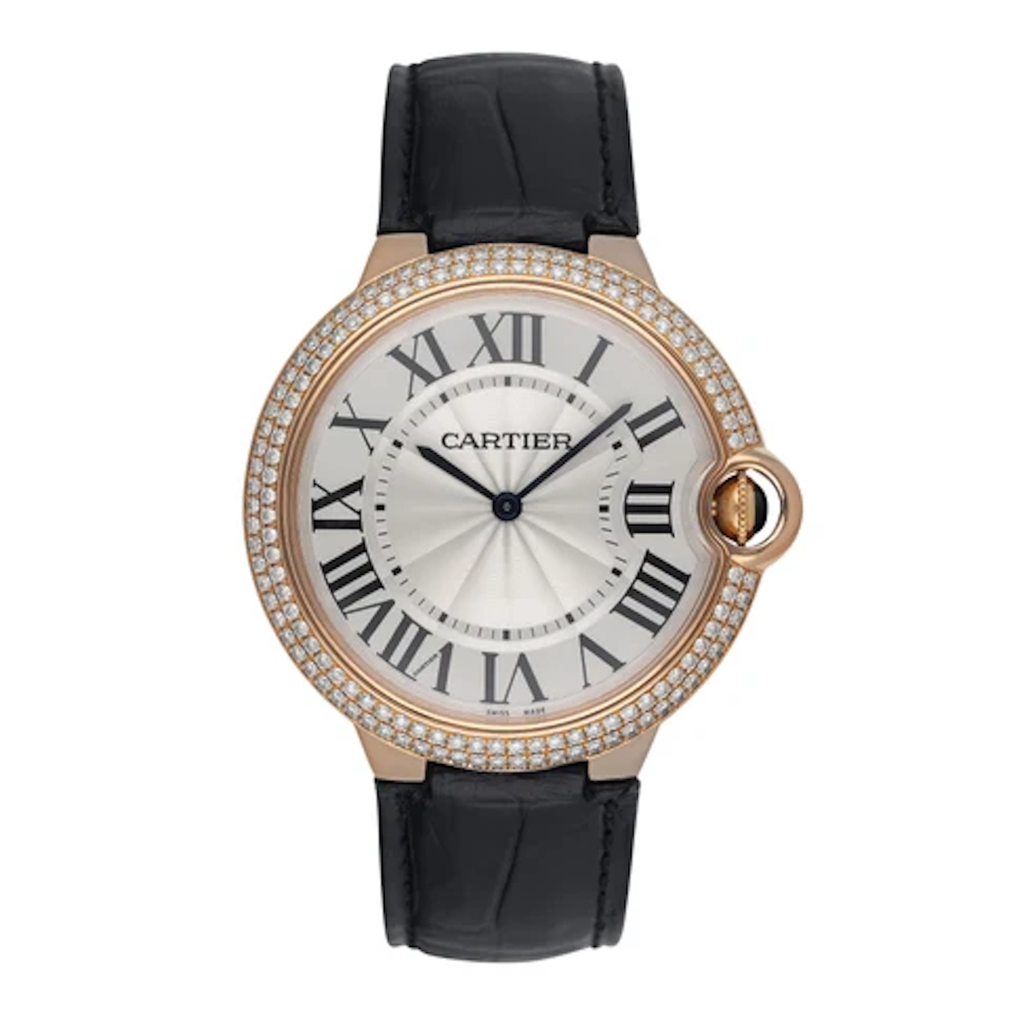Cartier Ballon Bleu WE902055 Diamond 18K Rose Gold Mens Watch Box Papers