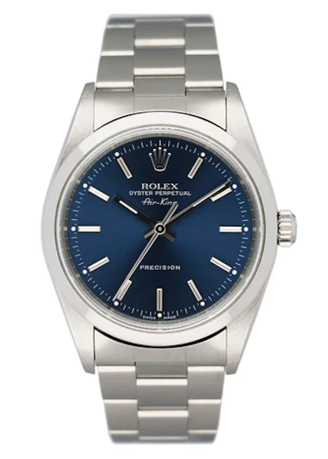Rolex Air King 14000M Blue Dial Steel Mens Watch Box Papers