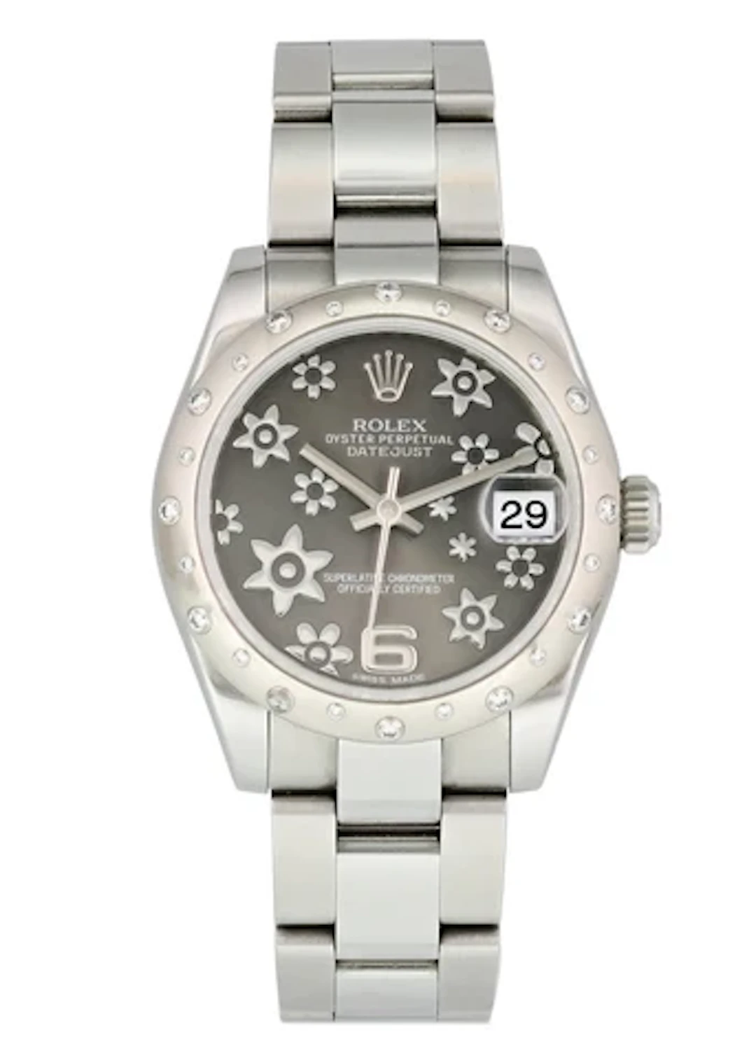 Rolex Datejust 178344 Diamond Bezel Rhodium Dial Midsize Ladies Watch