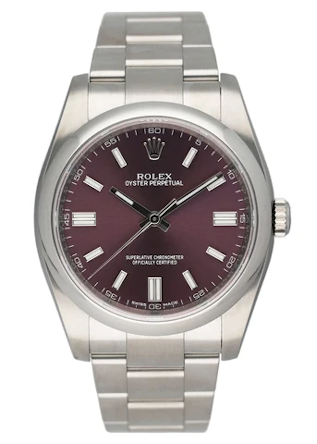 Rolex Oyster Perpetual 116000 Grape Dial Steel Mens Watch Box Papers