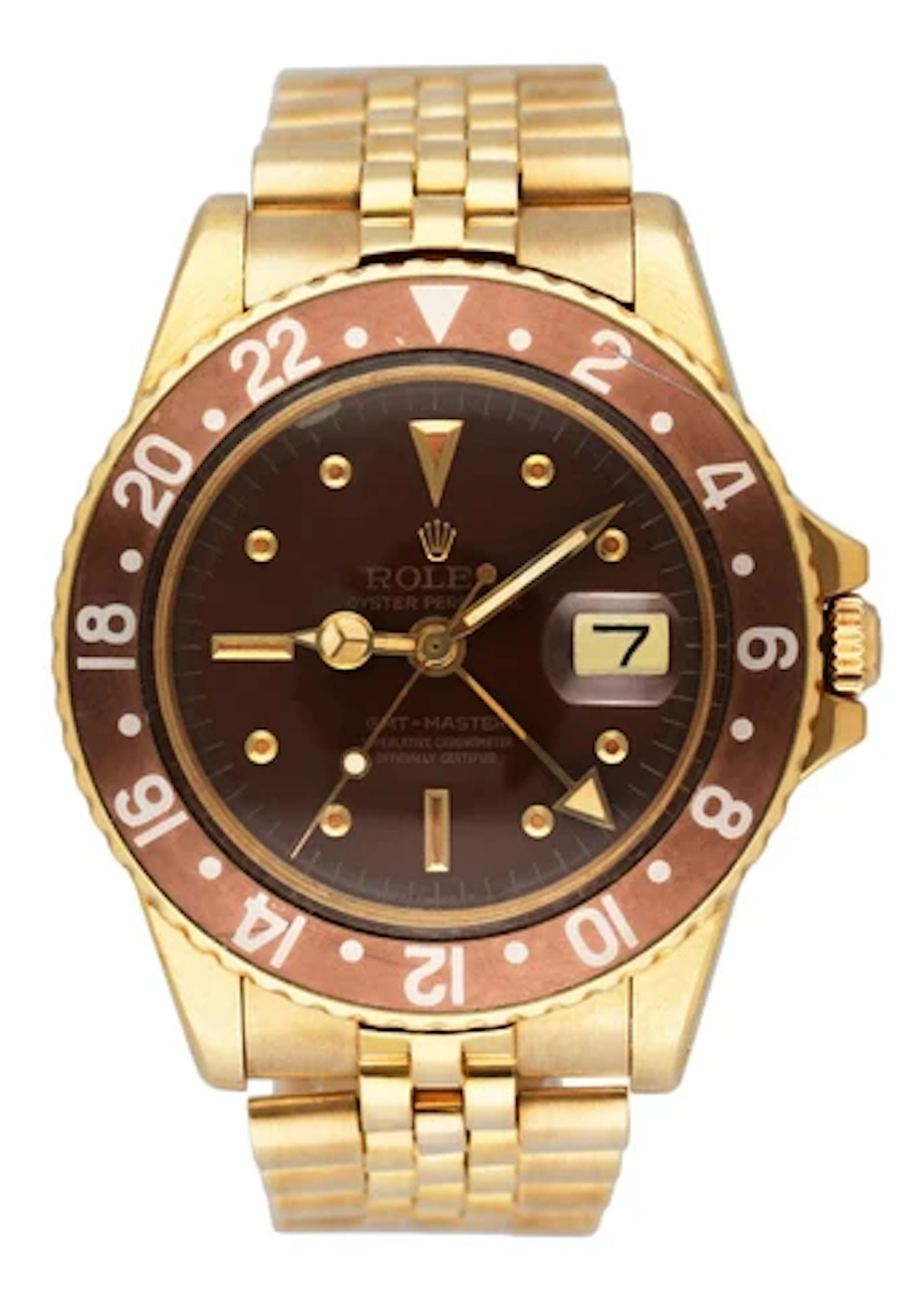 Rolex GMT-Master 1675 Brown Dial 18K Yellow Gold Mens Watch