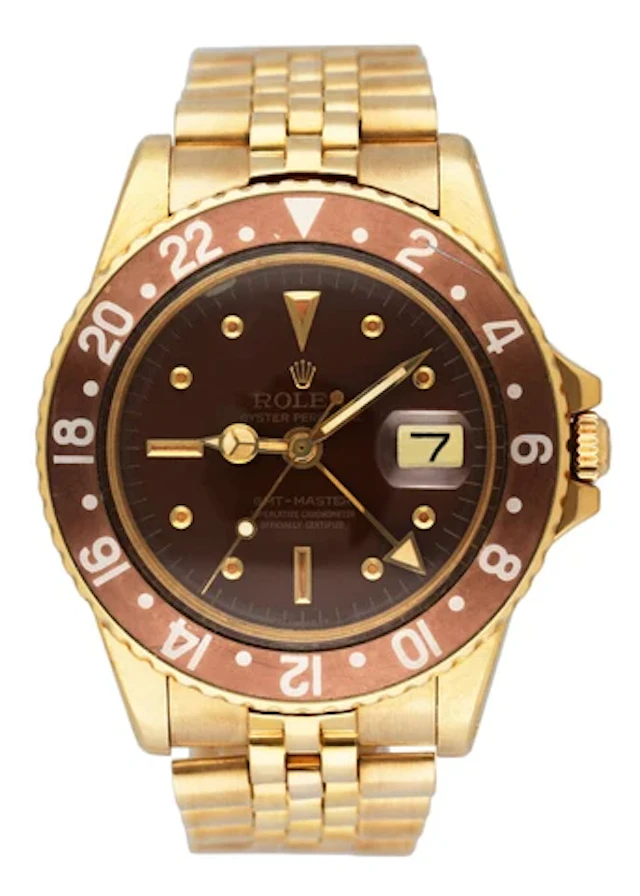 Rolex GMT-Master 1675 Brown Dial 18K Yellow Gold Mens Watch