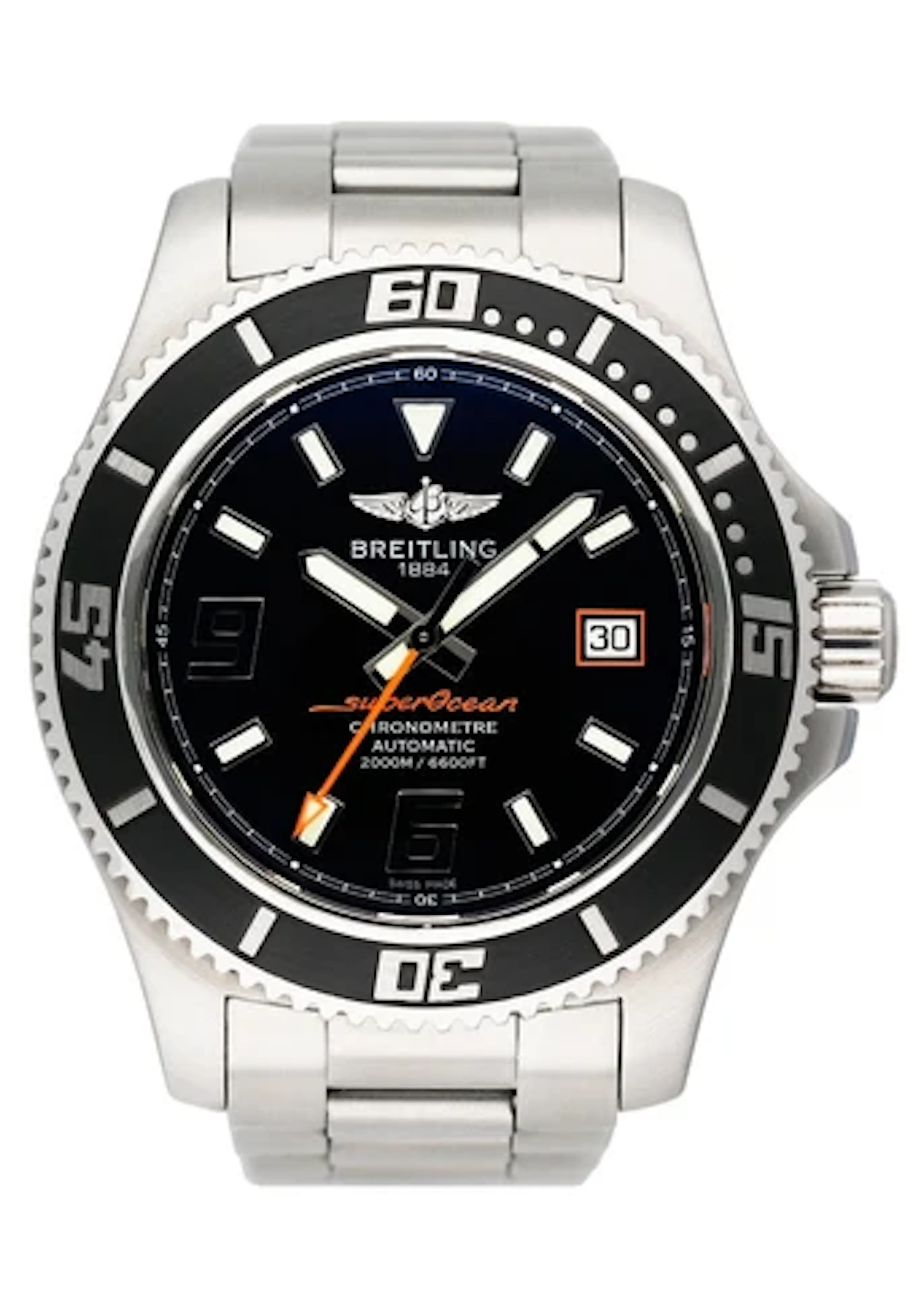 Breitling Superocean 44 A17391 Black Dial Steel Mens Watch Box Papers