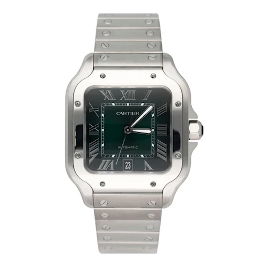 Cartier Santos WSSA0062 Green Dial Mens Watch Box Papers