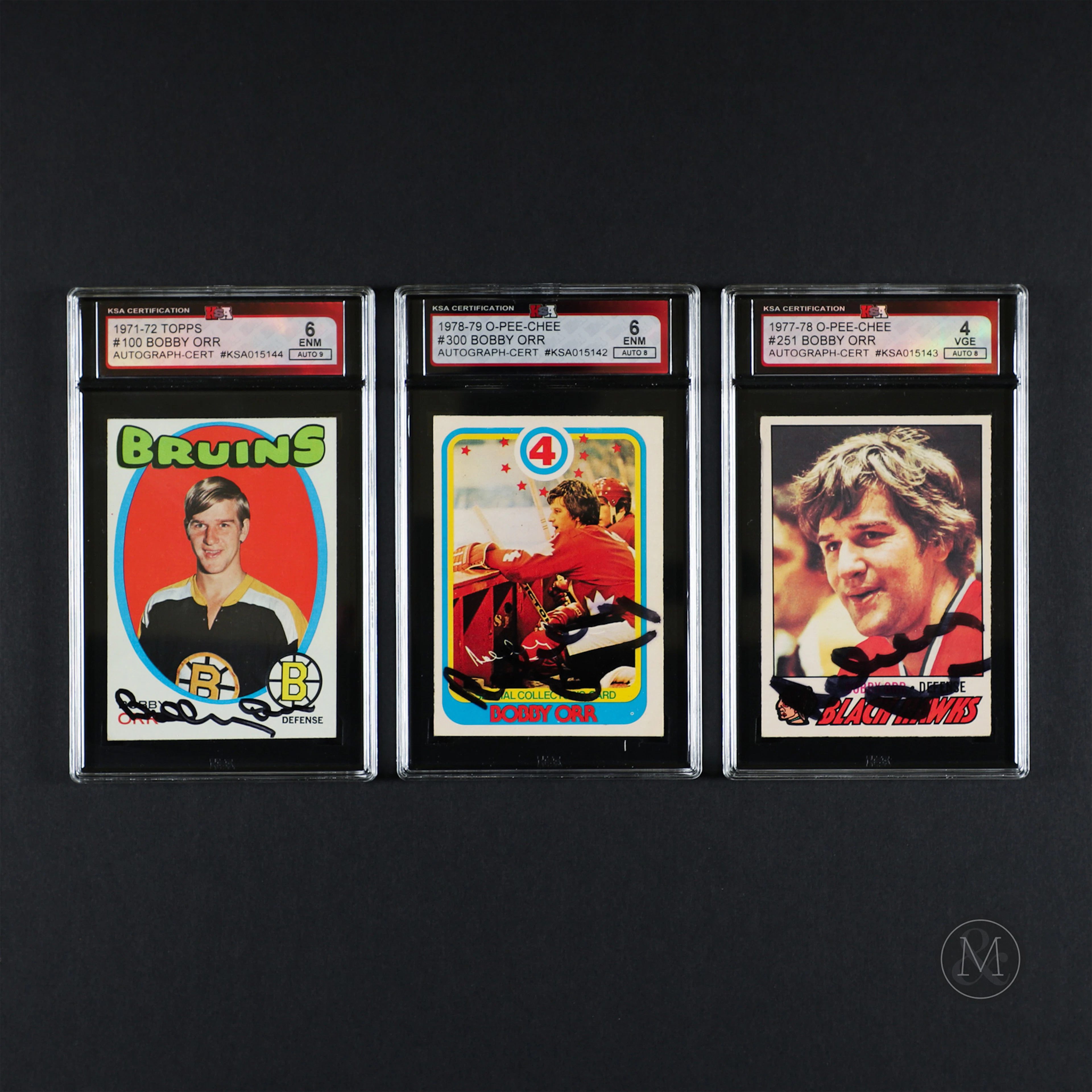 Signed 1971-79 O-Pee-Chee Bobby Orr Cards (3)