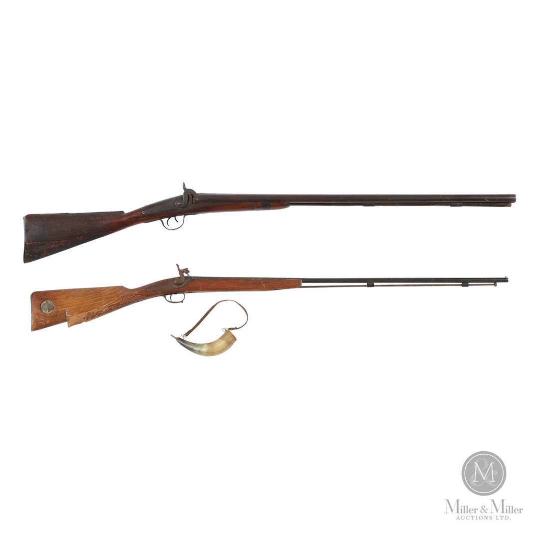 Pair of Percusion Cap Rifles with Powder Horn