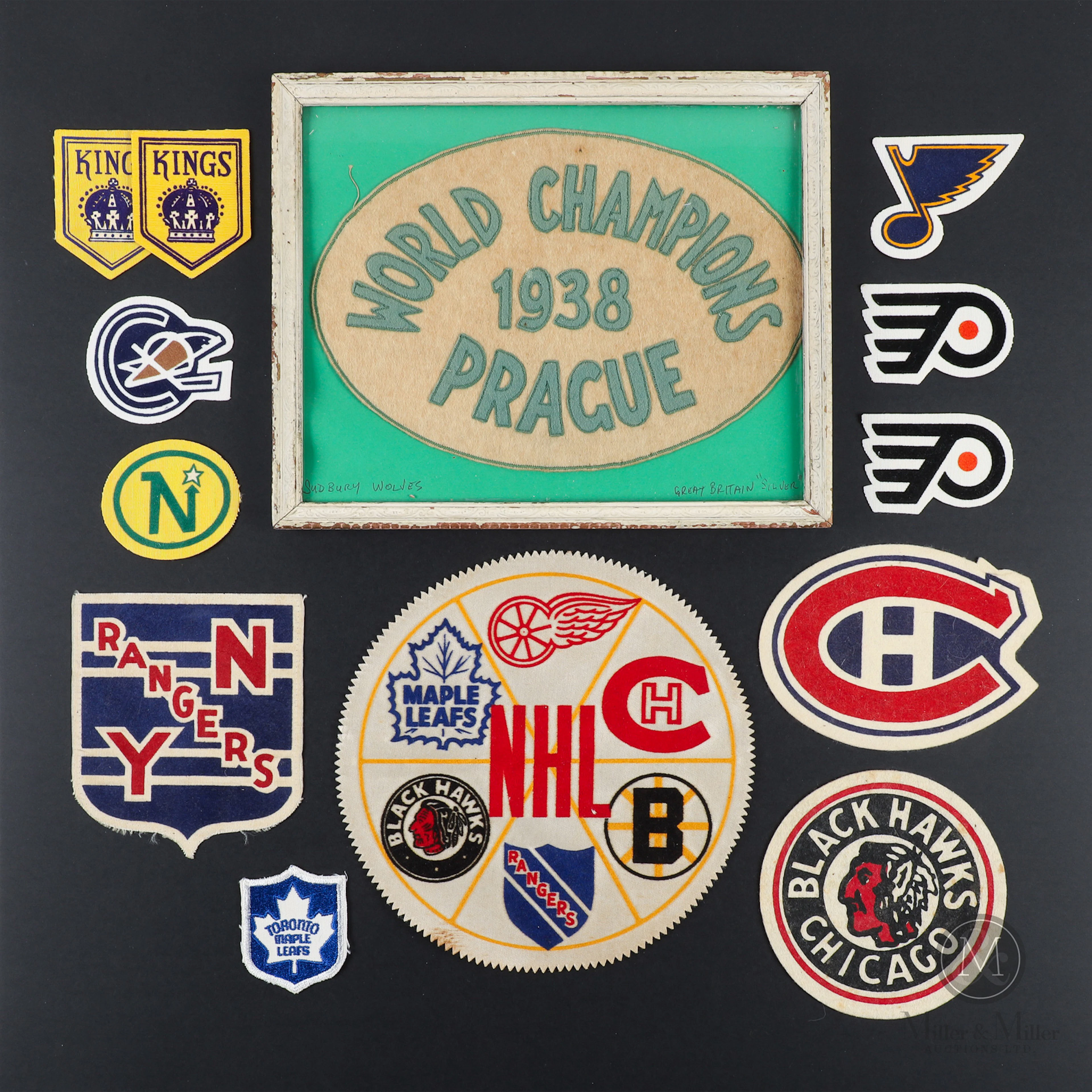 Vintage Hockey Patches (13) w/ 1938 Sudbury Wolves
