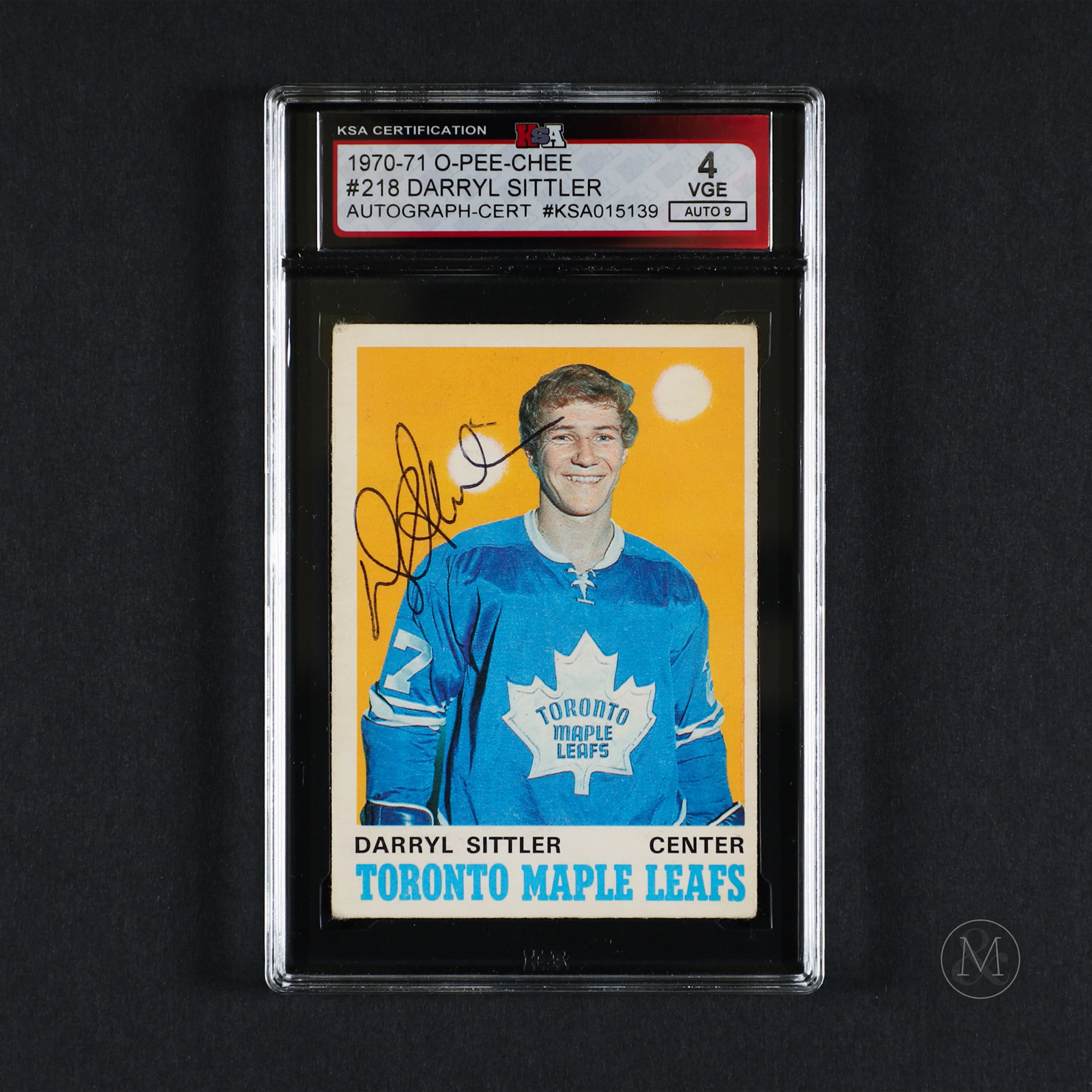 Signed 1970-71 O-Pee-Chee #218 Darryl Sittler (KSA 9 Auto)