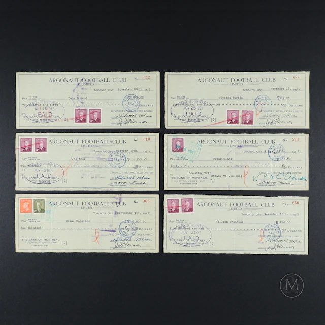 1951-52 Toronto Argonaut Signed Player Cheques (56)