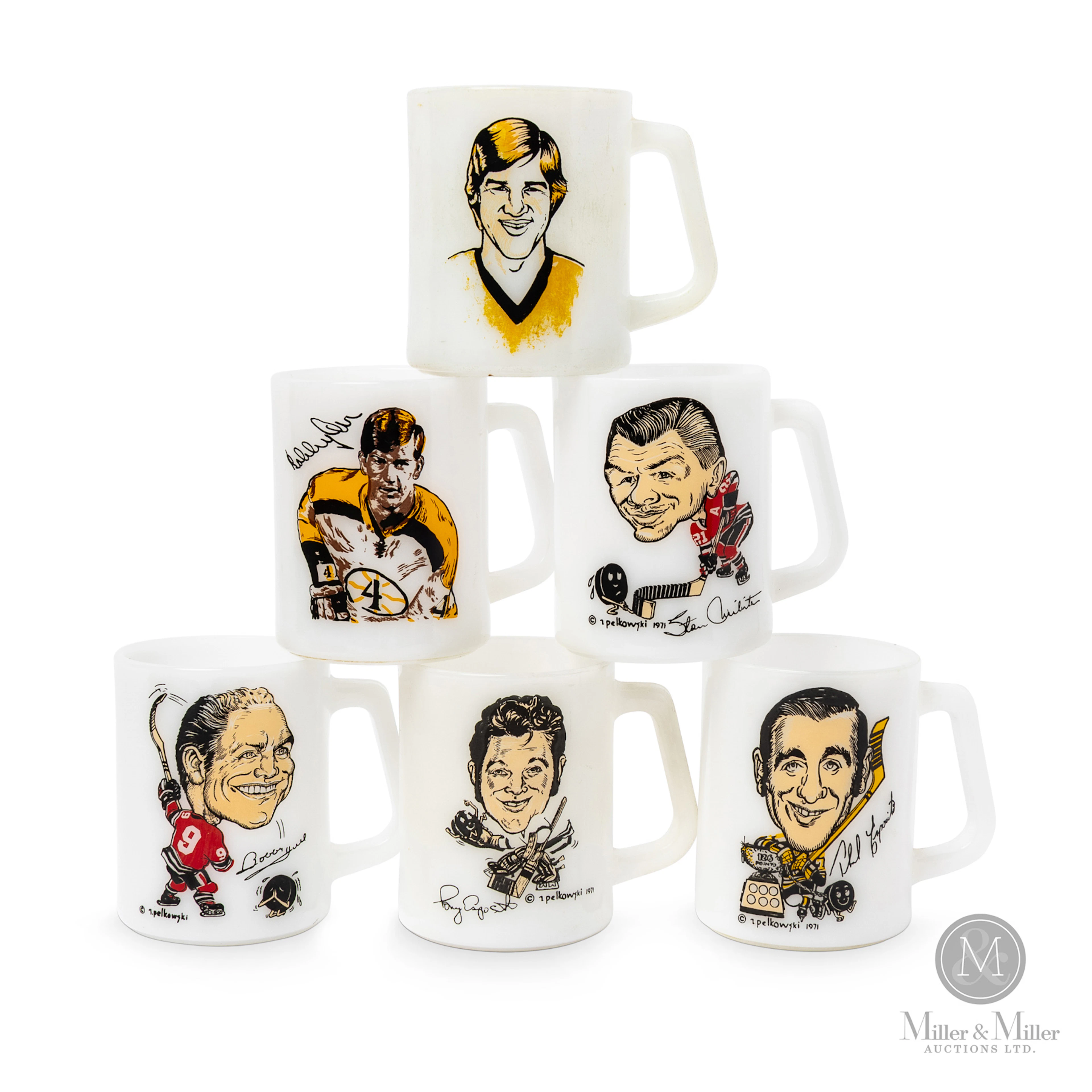 1971 Pelkowski Sporticatures Mugs (4) and Orr Mugs (2)