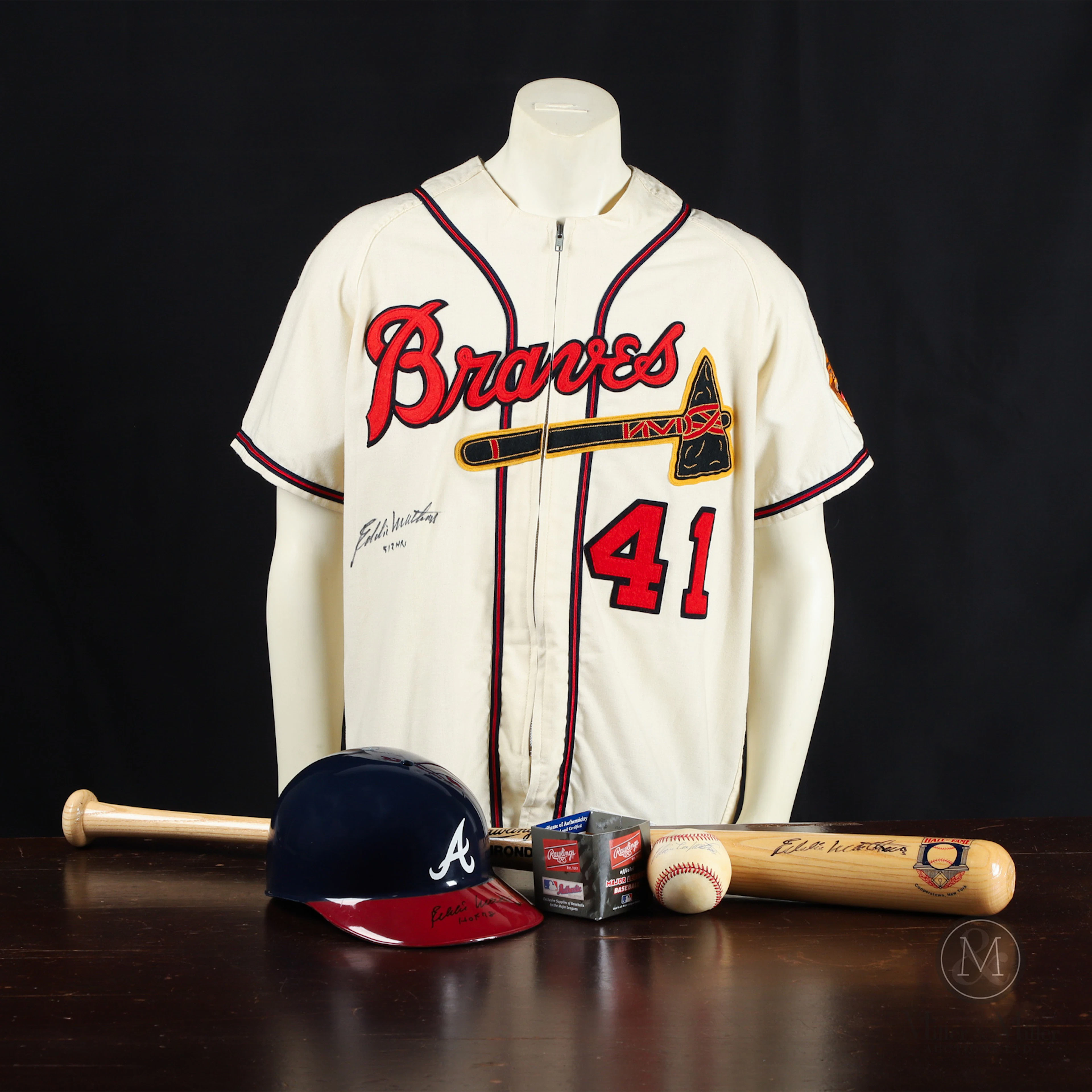 Ed Mathews Signed Jersey, Bat, Helmet and Ball