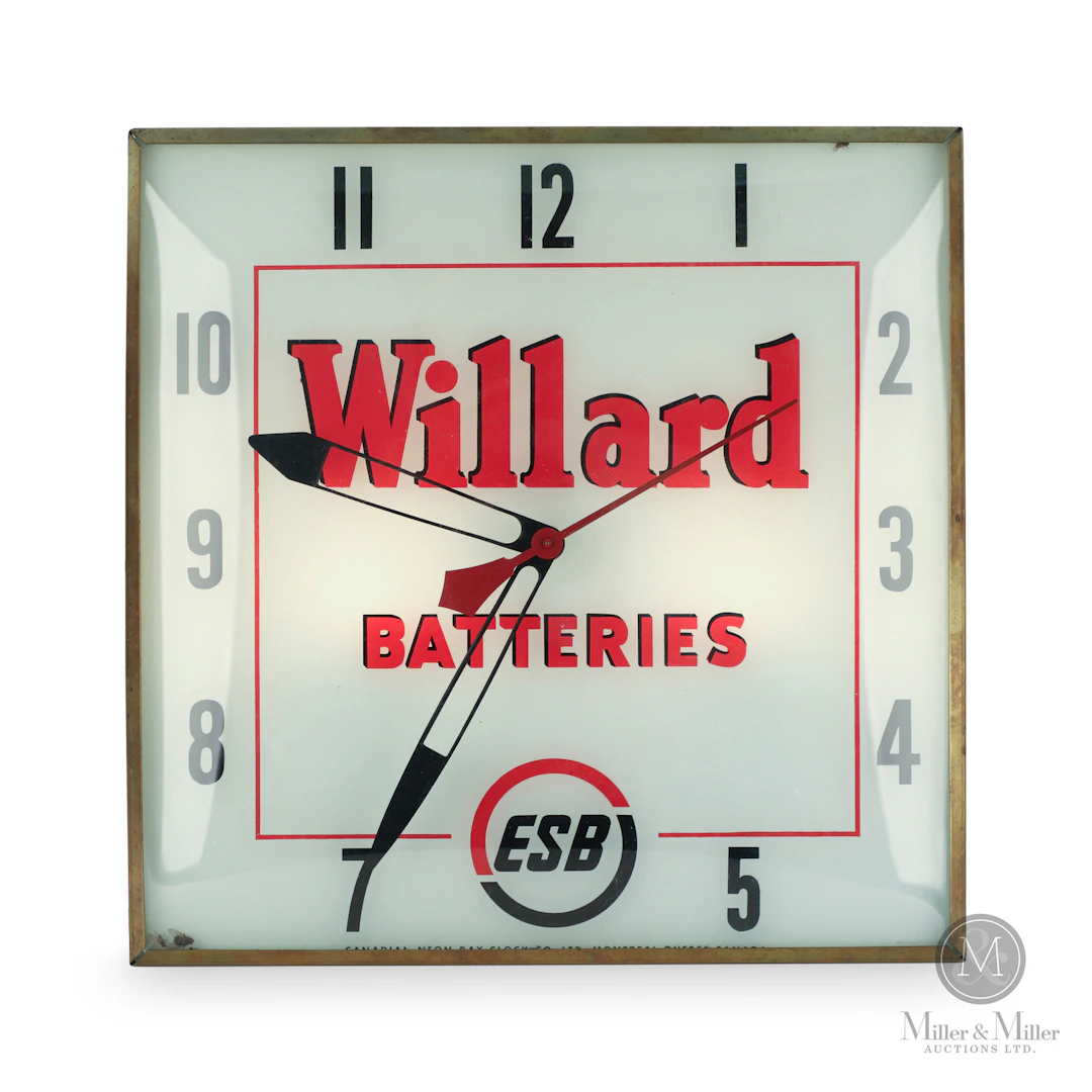 Canadian Neon-Ray Willard Batteries Backlit Advertising Clock
