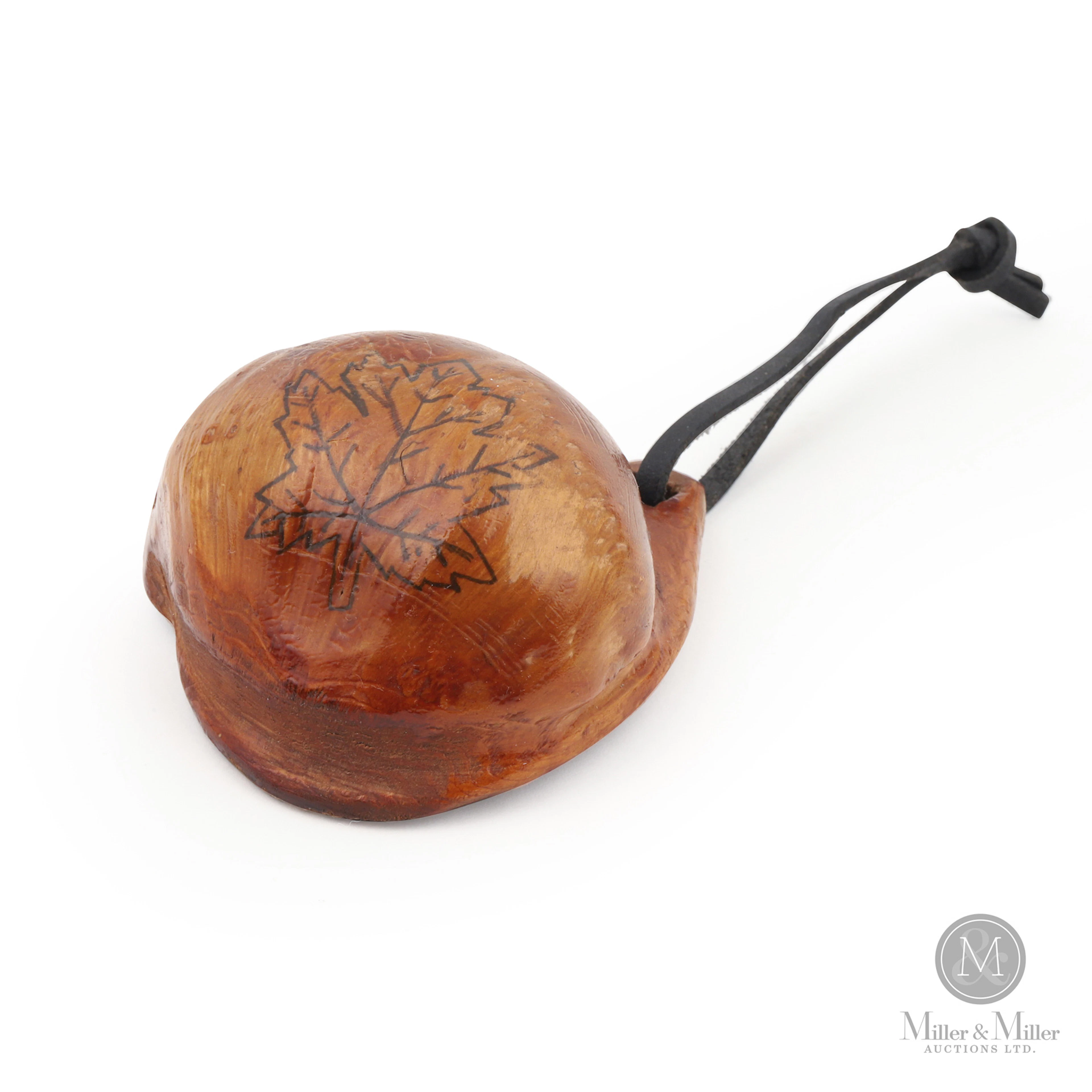 Carved Burl Canoe Cup With Maple Leaf Drawing