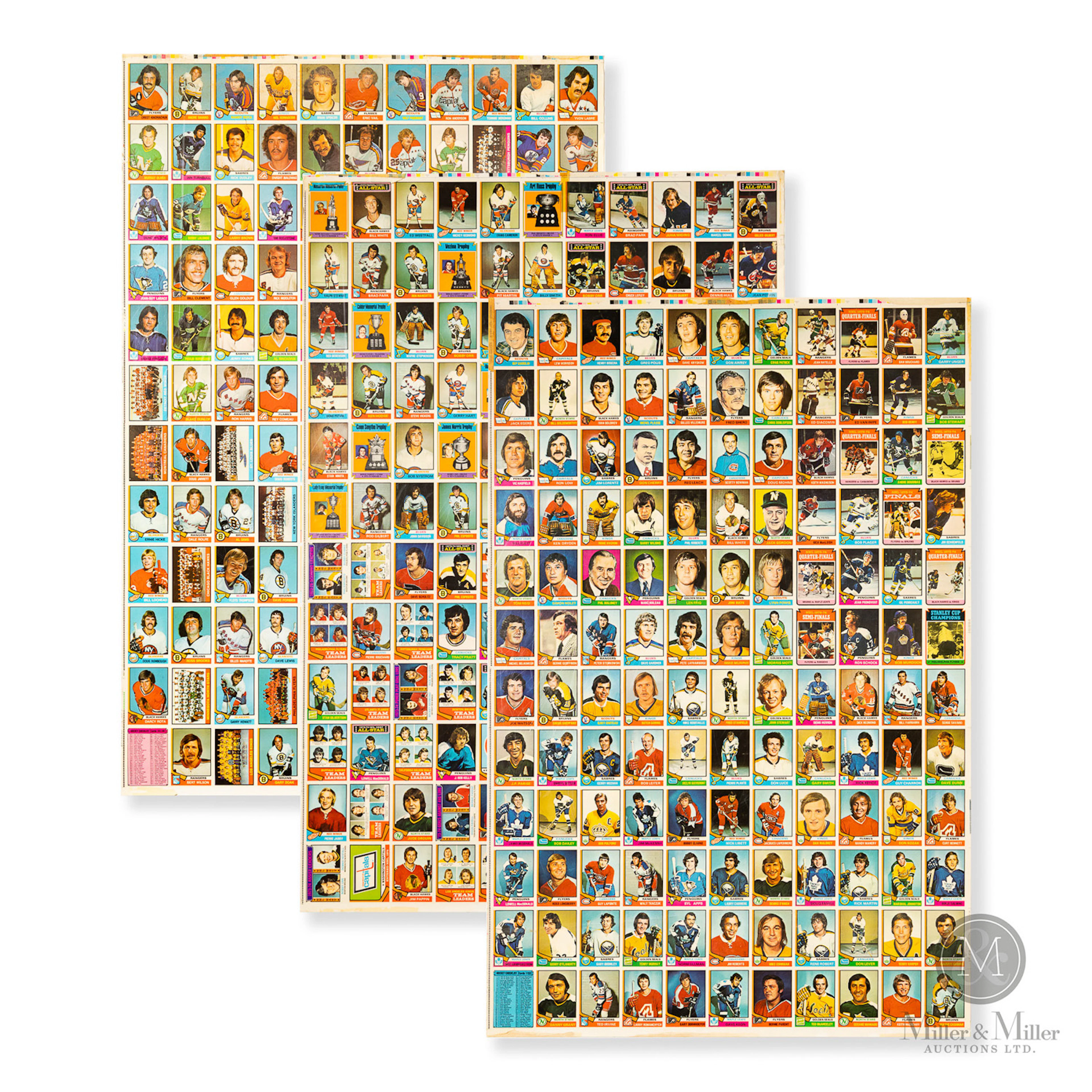 1974-75 O-Pee-Chee Hockey Uncut Sheets Full Set (3)