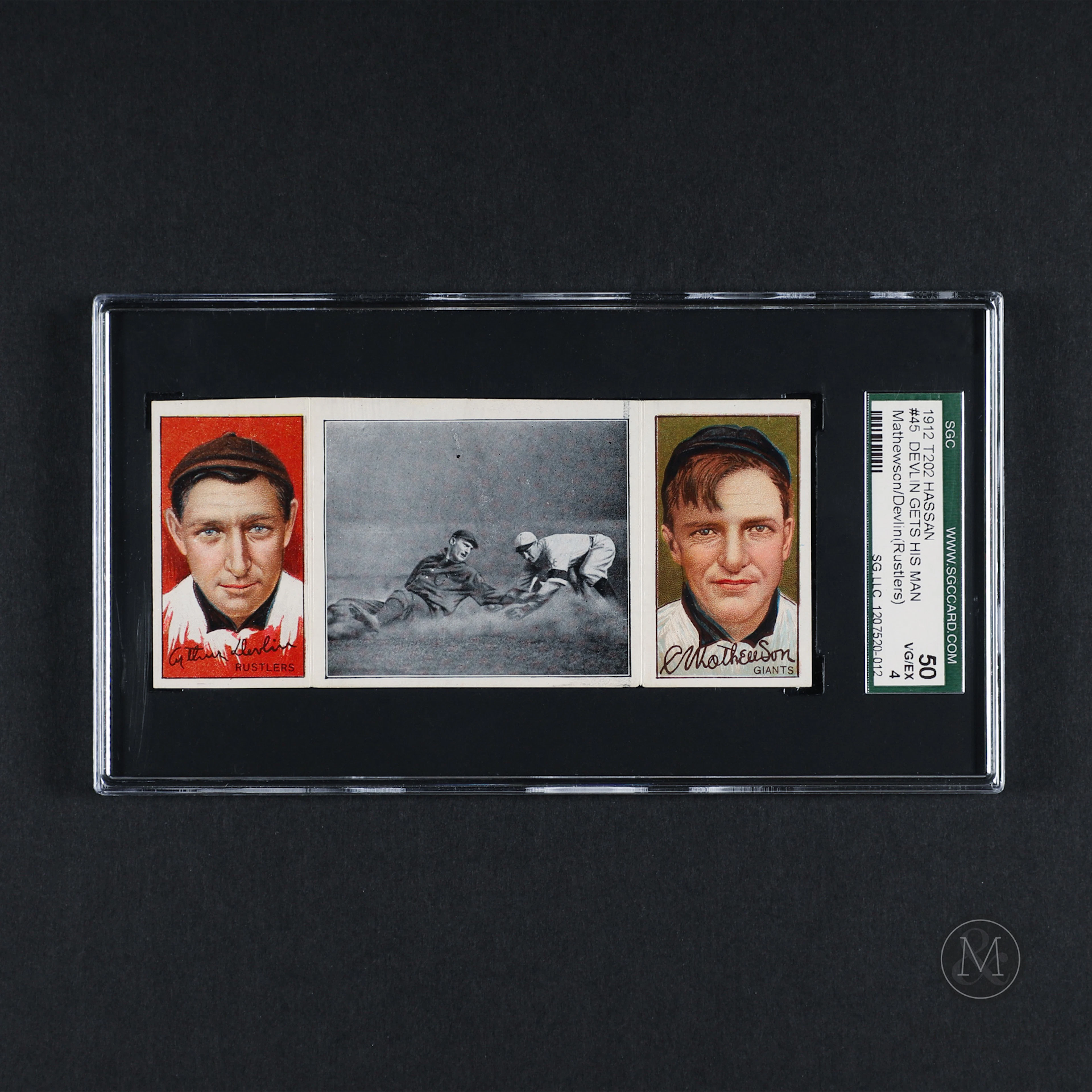 1912 T202 Hassan #45 Mathewson/Devlin (SGC 4 VG-EX)