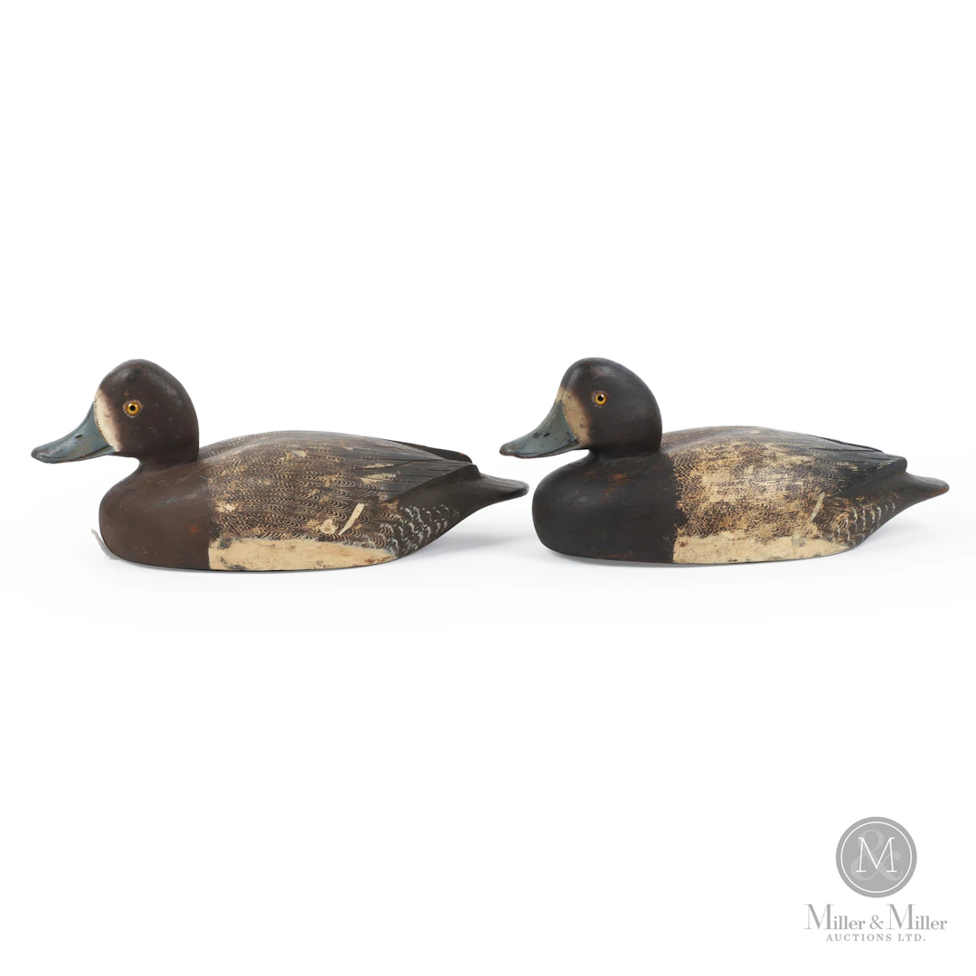 Pair of D. W. "Davey" Nichol Bluebill Hen Decoys
