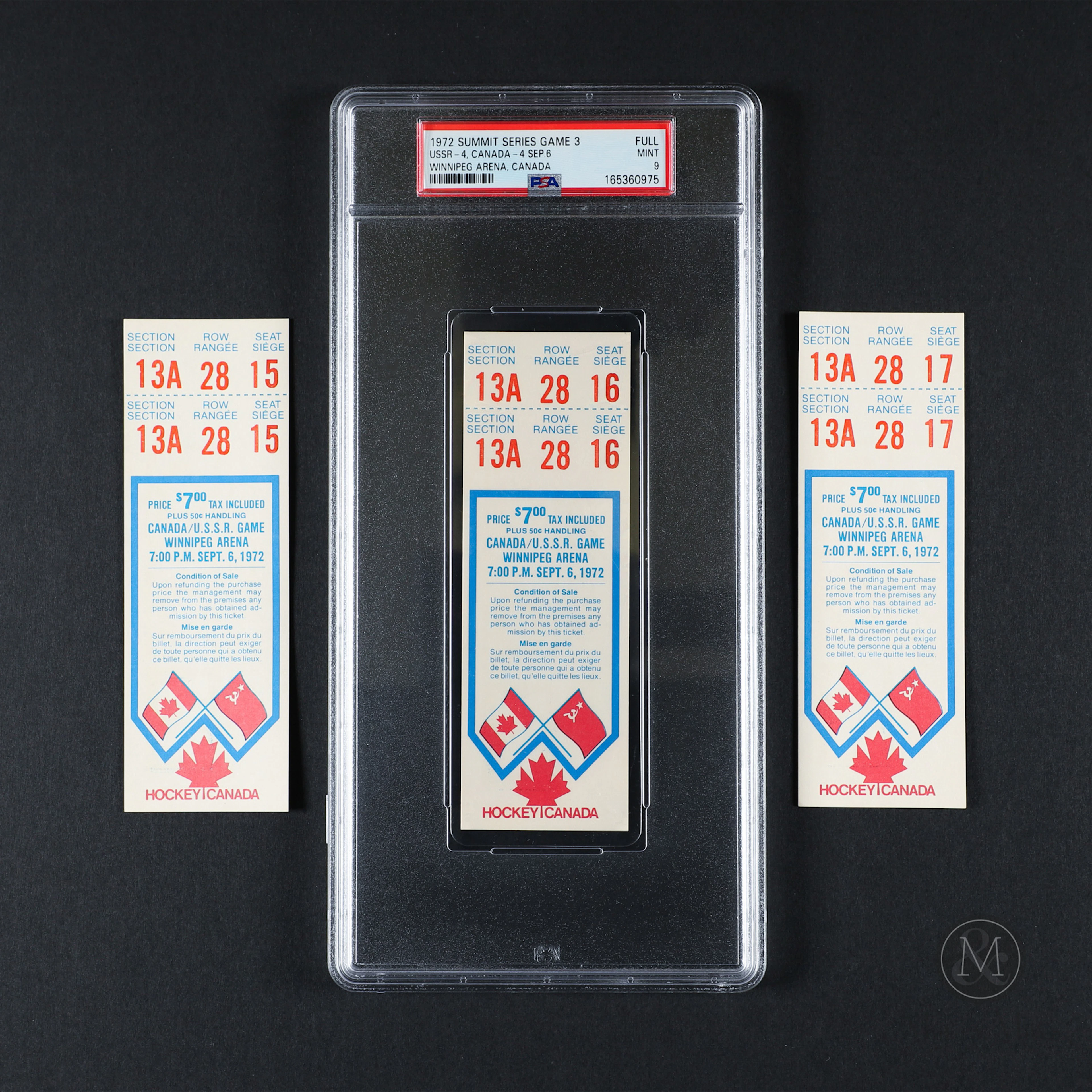 1972 Summit Series Game 3 Consecutive Seat Run Full Tickets (3)