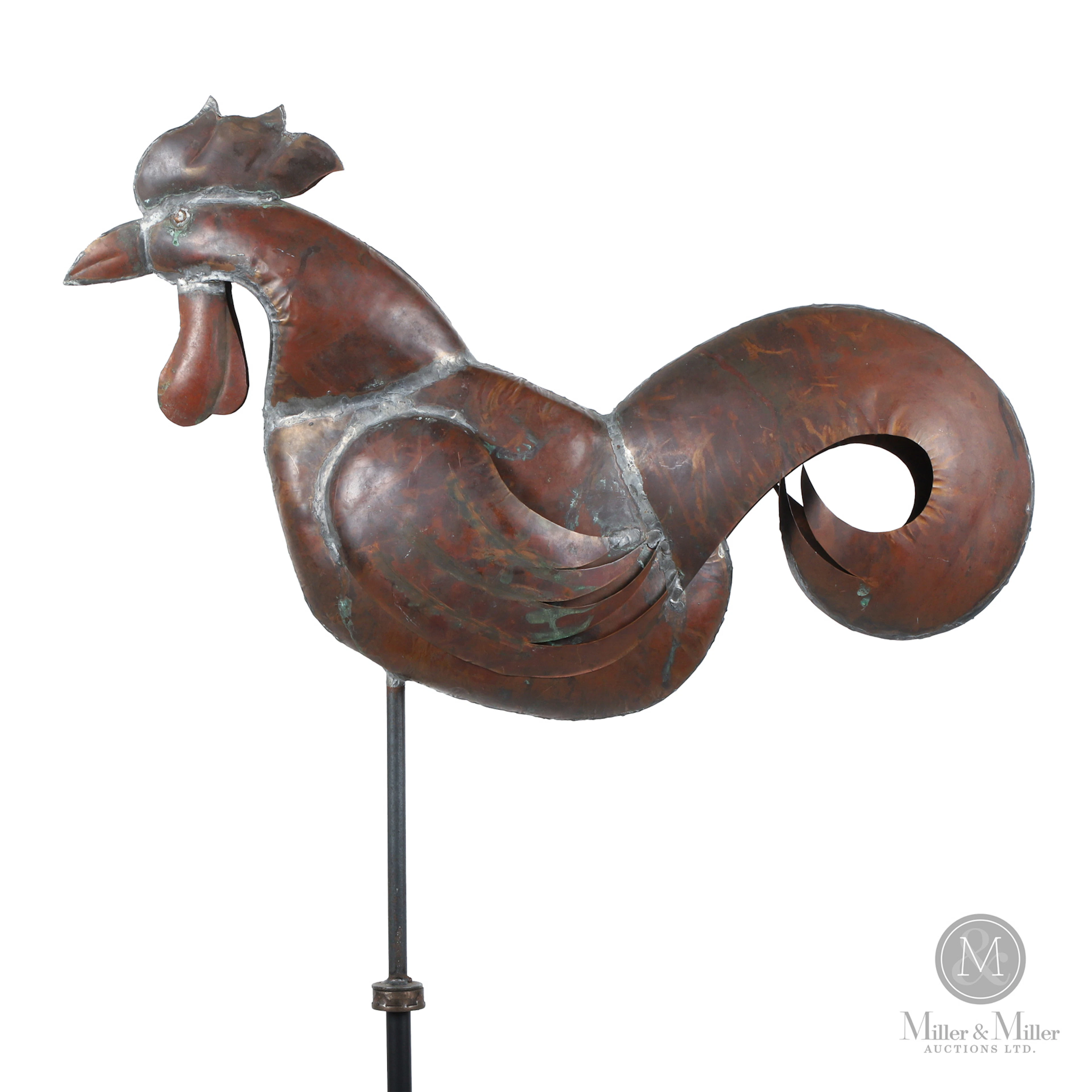 Girouette coq cuivre / Copper Rooster Weathervane (20th)
