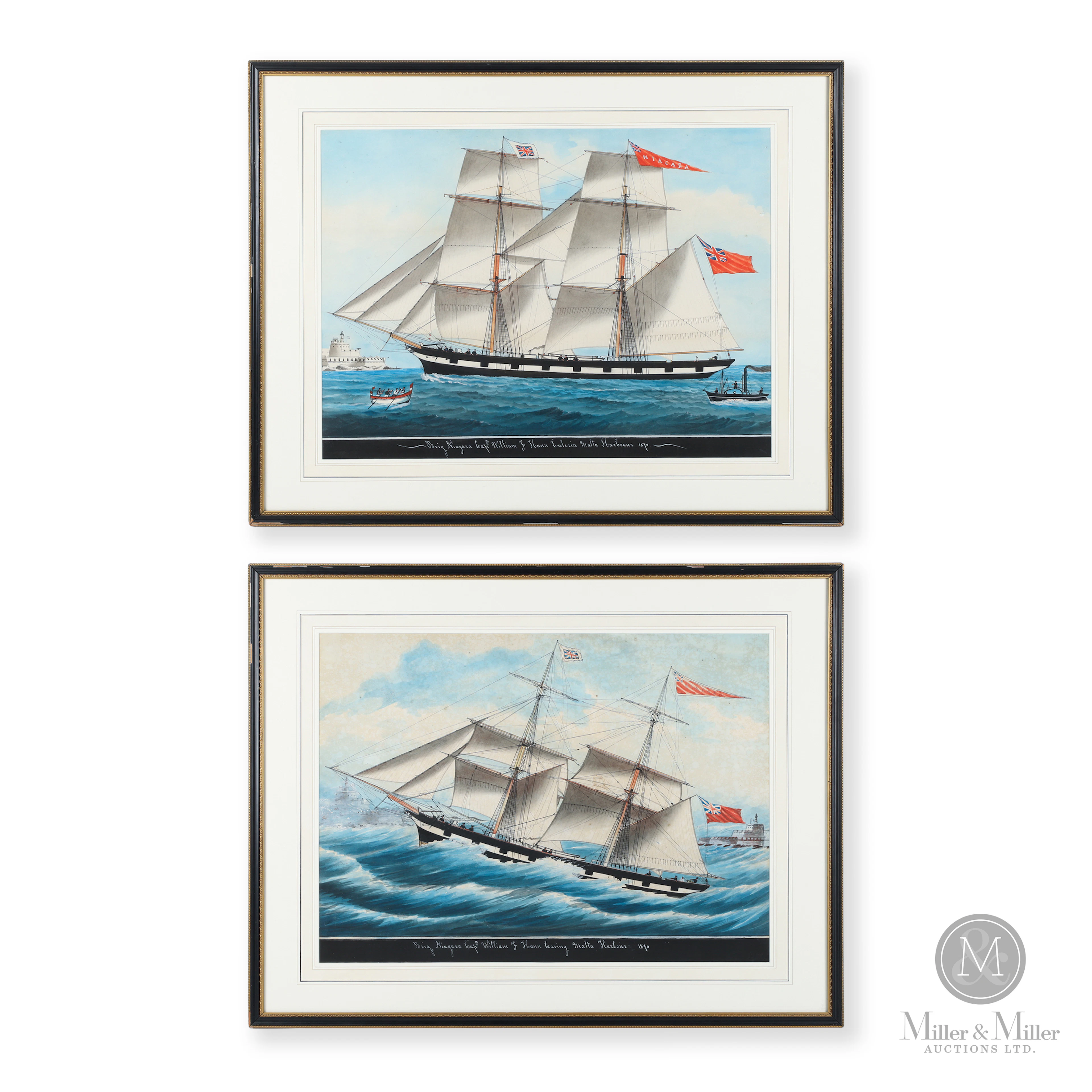 *PREVIEW LOT* Brig. Niagara Malta Harbour 1870 Watercolour Gaetano D'Esposito