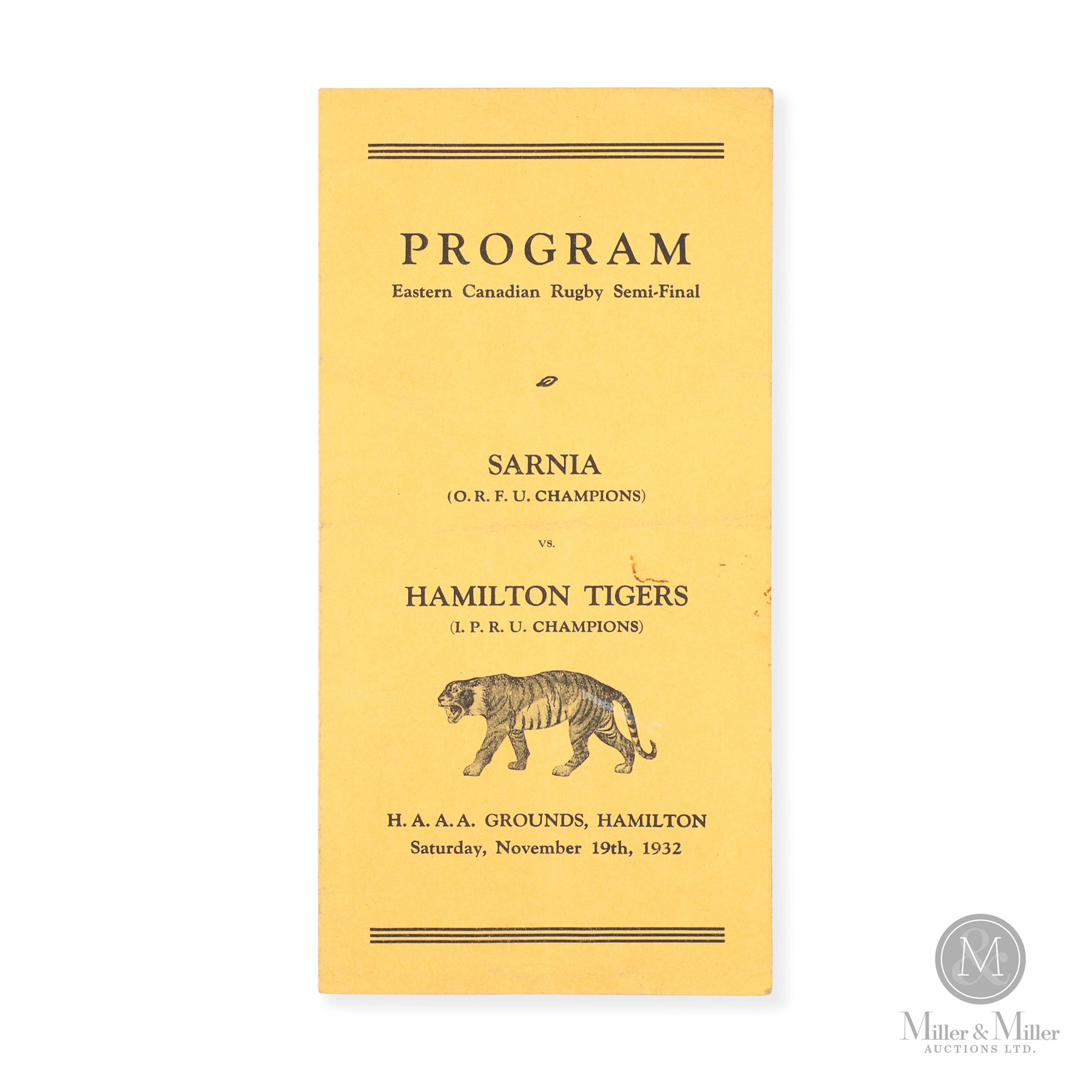 1932 Hamilton Tigers vs Sarnia Imperials Grey Cup Semi-Final Program