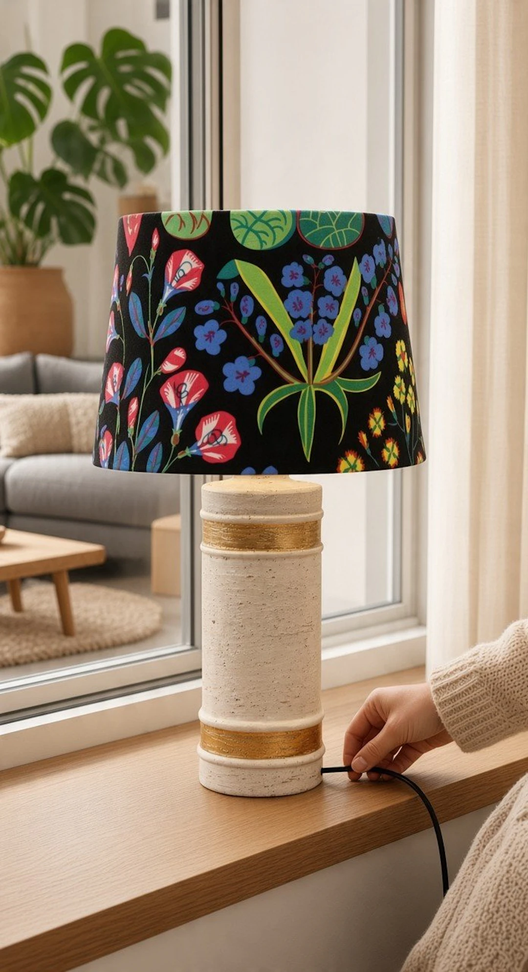 Bitossi för Bergboms – lampfot i benvit keramik med guldfärgade band