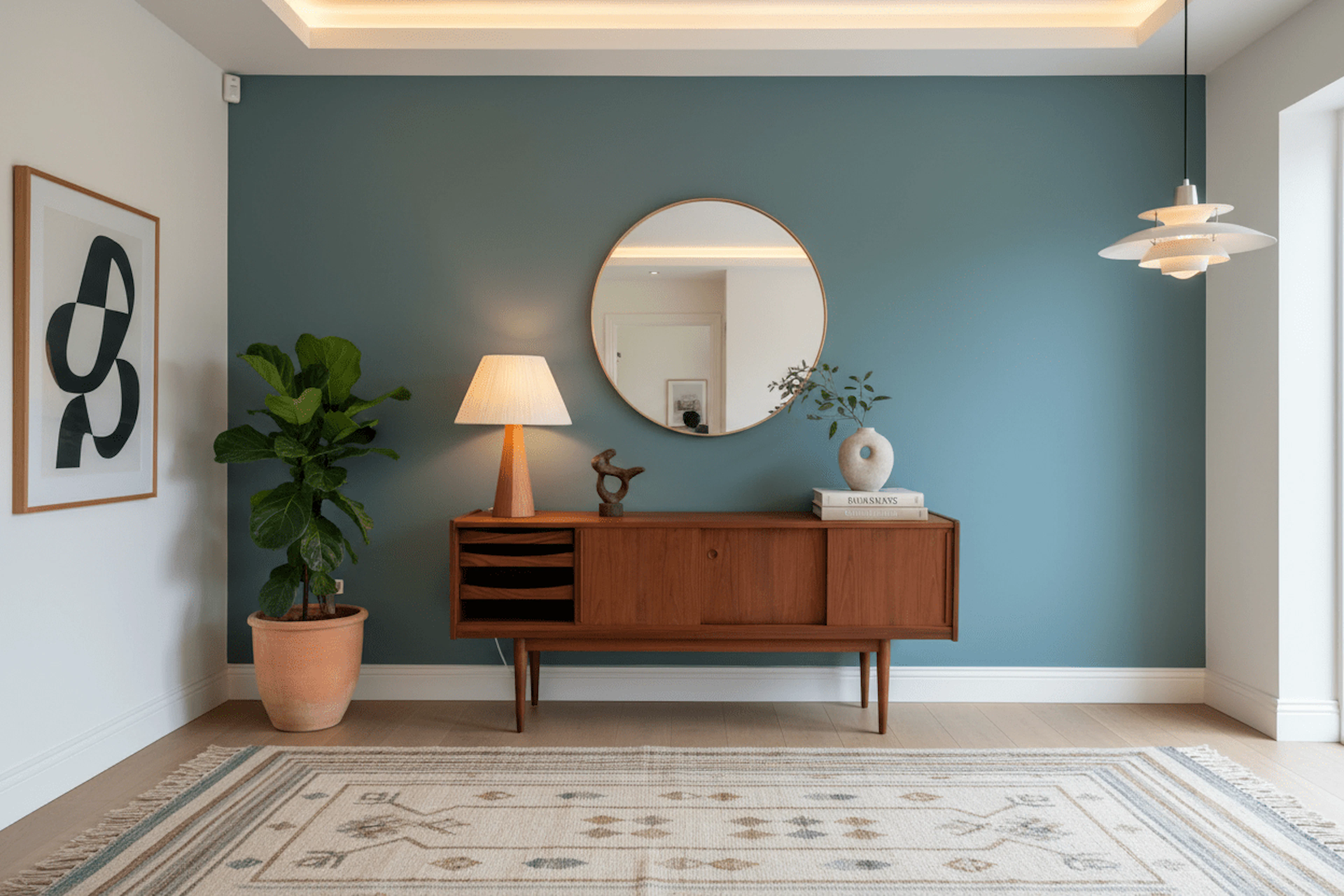 Danskt sideboard i teak med skjutluckor och lådor. 190x45x86 cm