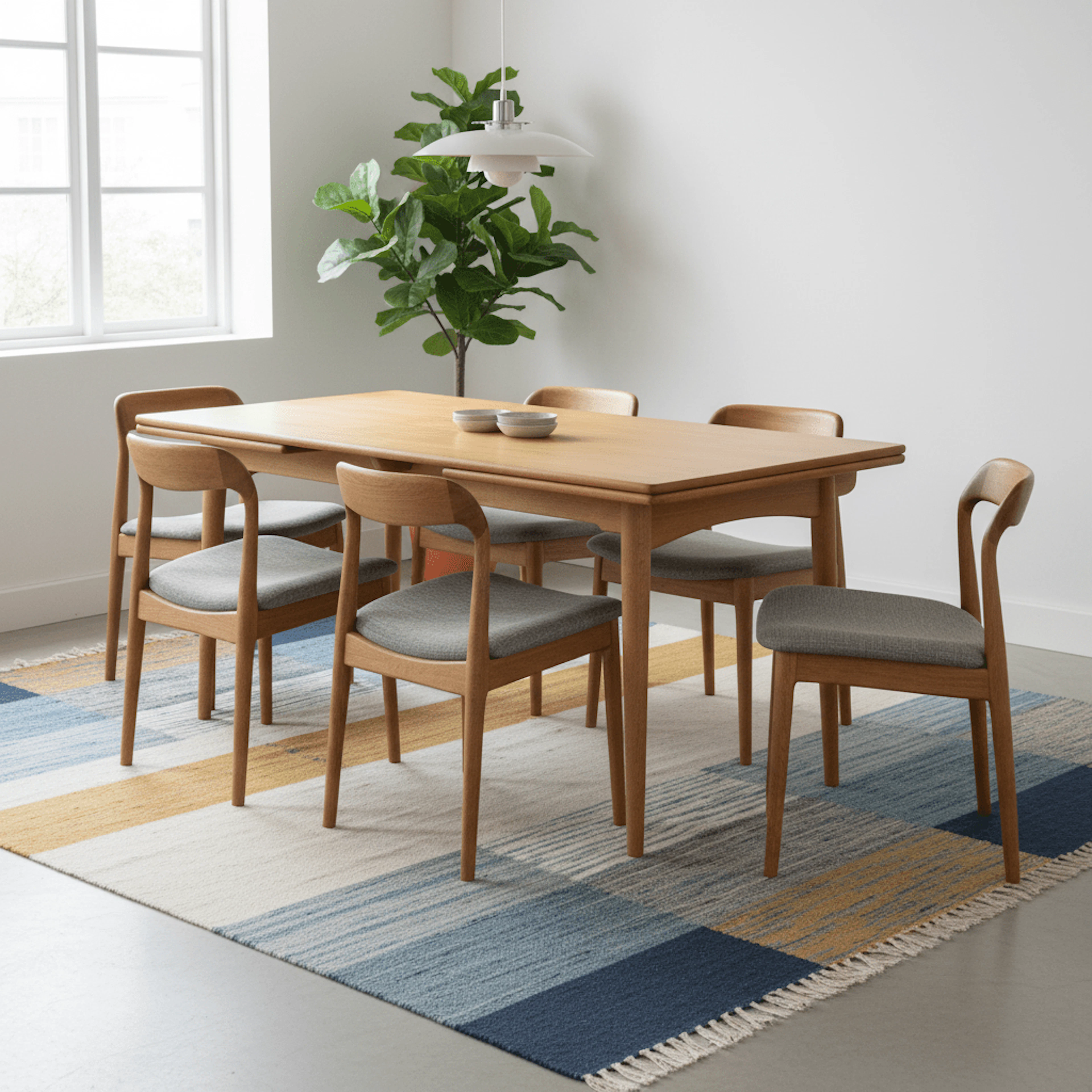 Hans Wegner matbord AT312 i teak och ek. 140x90x73+2×50 cm