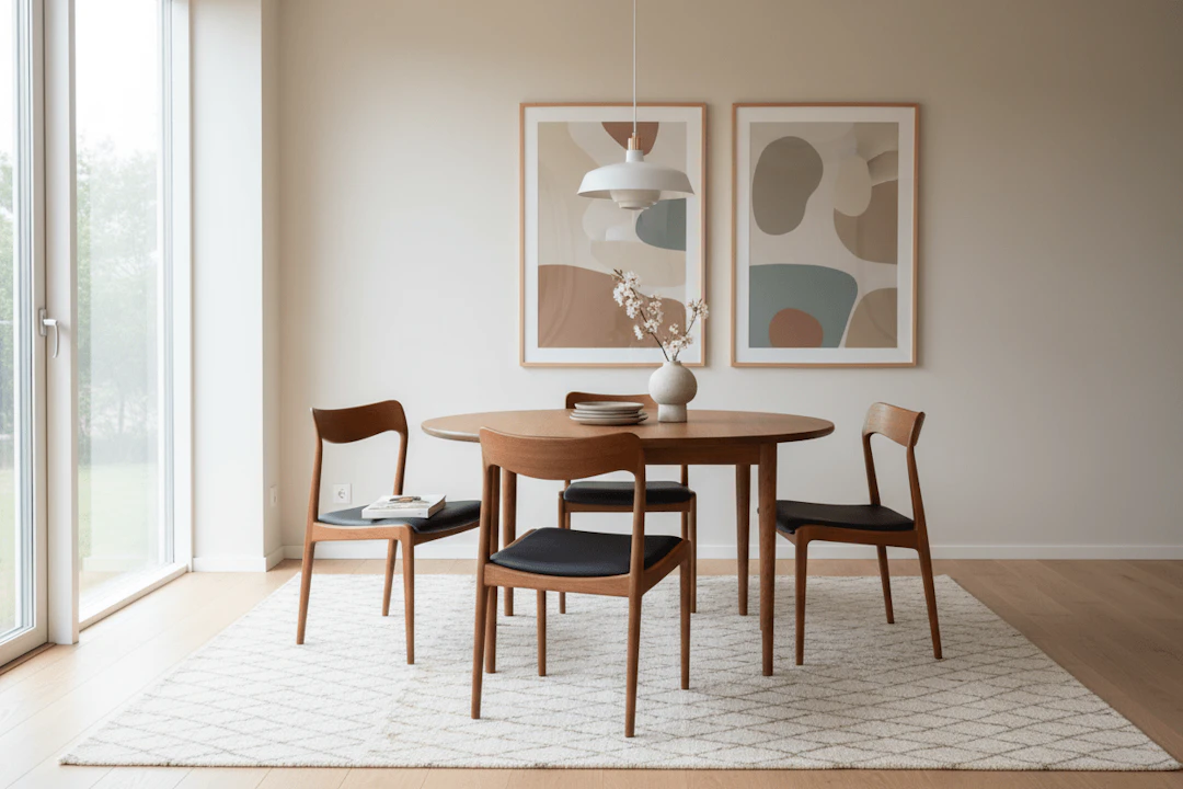 Henning Kjærnulf teakstol i teak med svart skinn. 50 cm bred