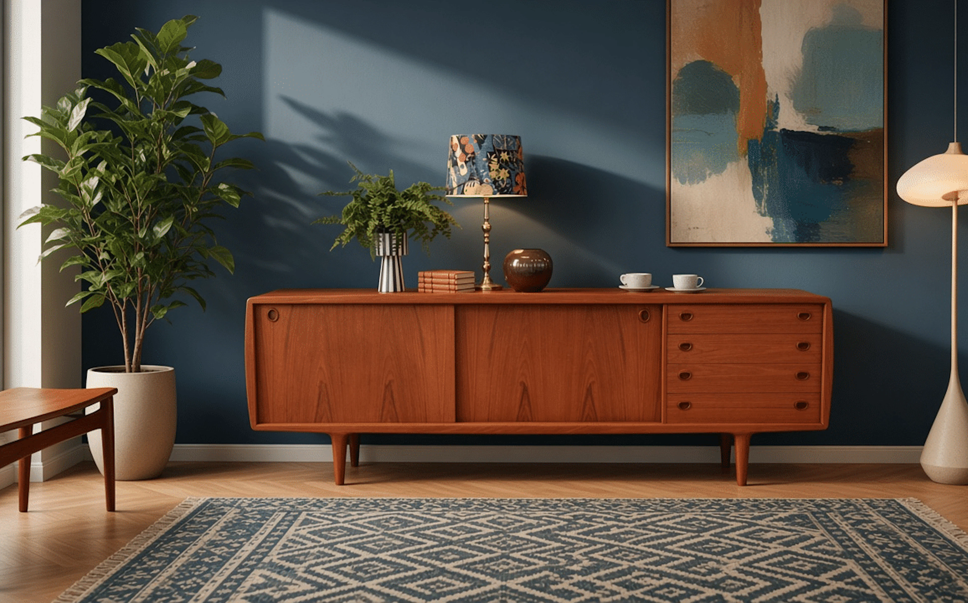 H.P. Hansen långt sideboard i teak. 241x50x80 cm