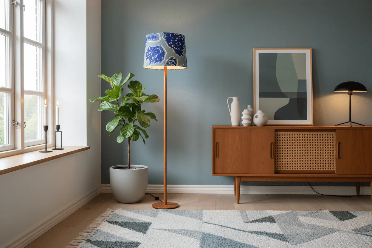Lampskärm i mönster Zodiaken av Josef Frank i tyg från Svenskt Tenn