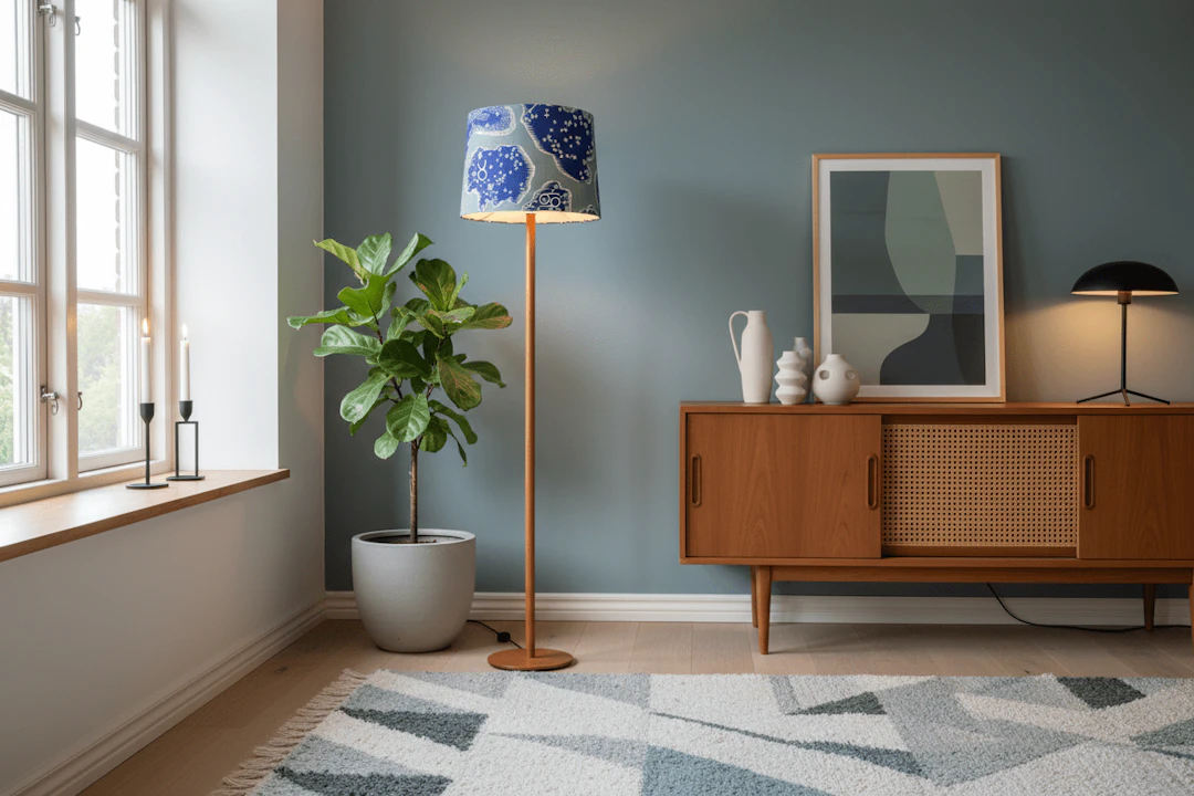 Lampskärm i mönster Zodiaken av Josef Frank i tyg från Svenskt Tenn
